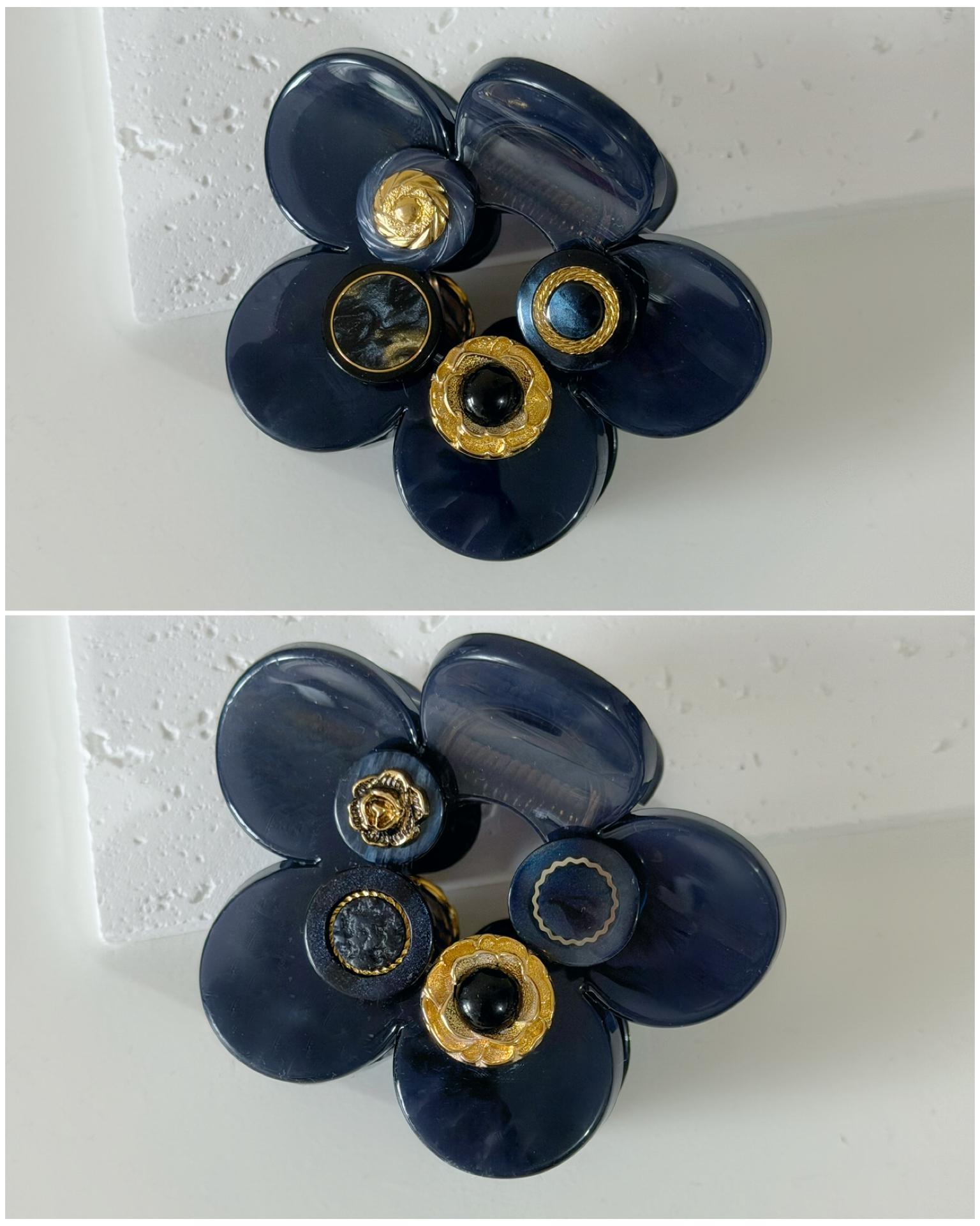 法式復古鈕扣花形鯊魚髮夾/4色 *現貨款