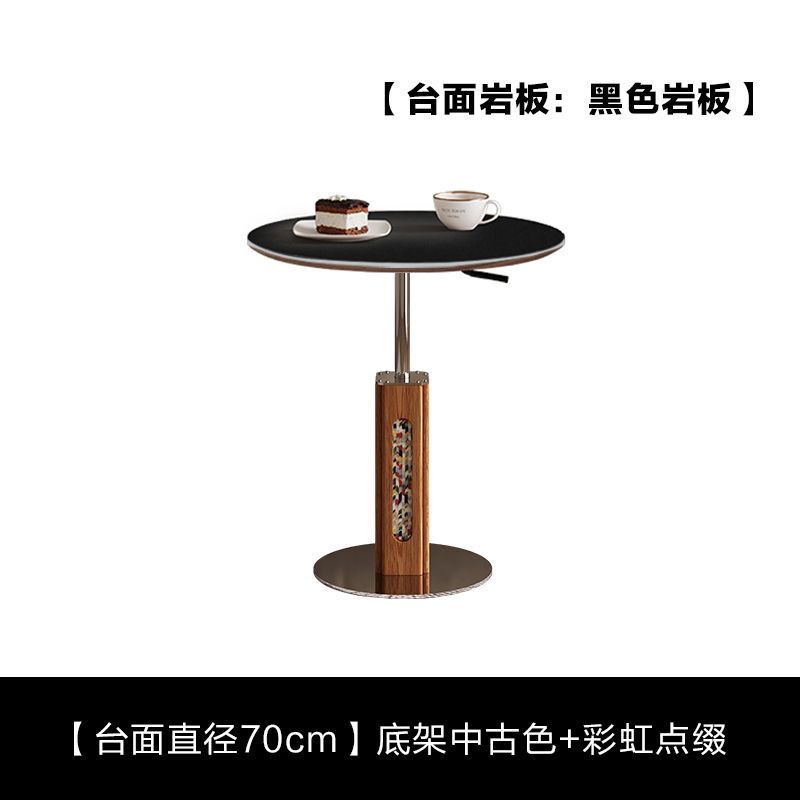 可移動升降茶几 沙發邊几角几 家用小圓桌 洞石岩板客廳茶几桌 小戶型coffee table