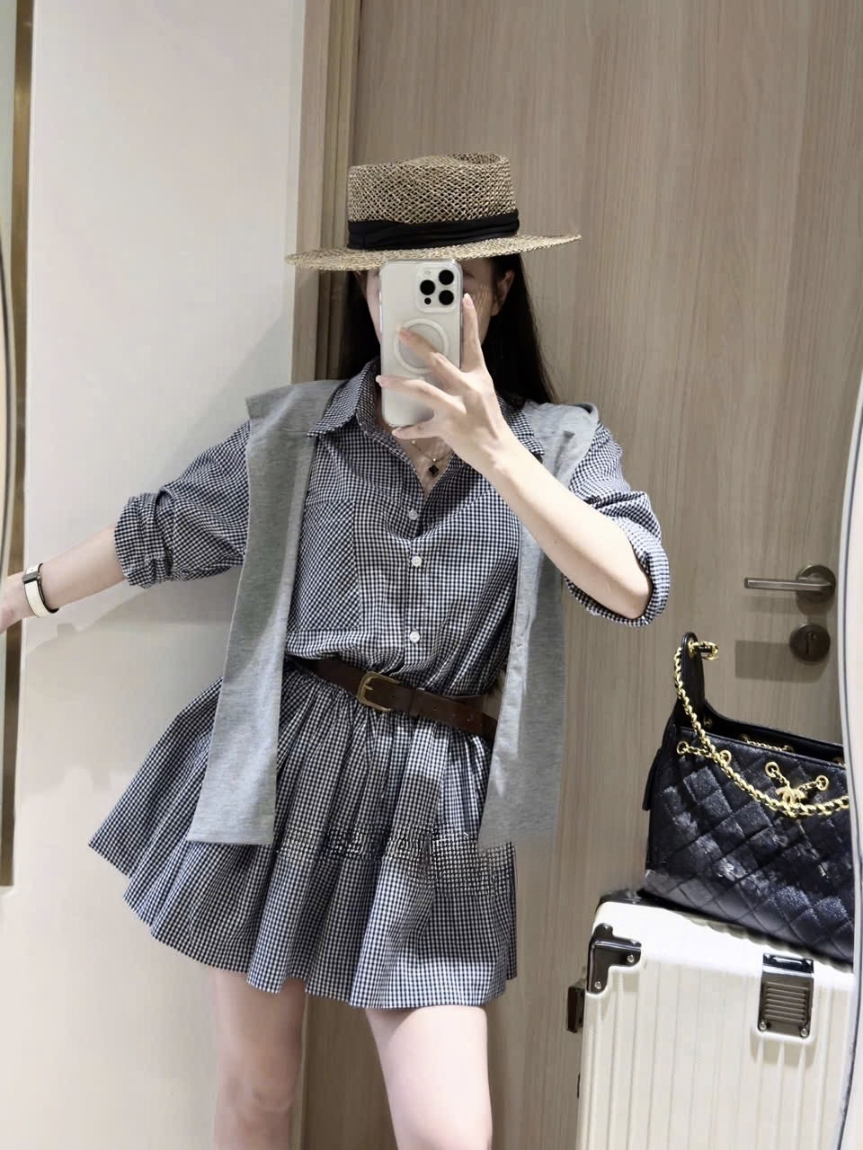 藍色格子襯衫裙韓式休閒裝