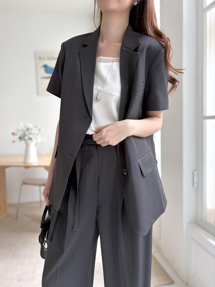 Aveline Belted Straight Slacks (Charcoal)