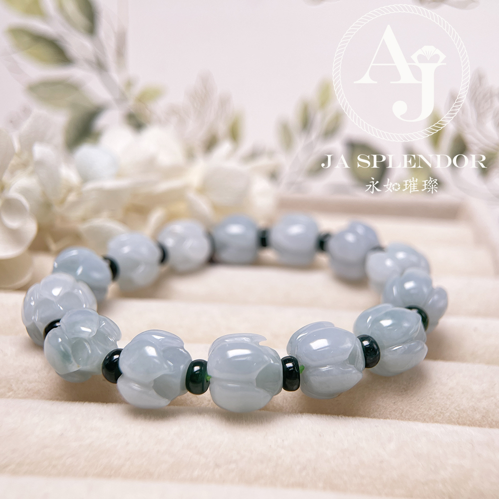 JB-257- 膠潤晴水藍綠色立體蓮花純銀吊墜 (送鈦鋼項鏈)