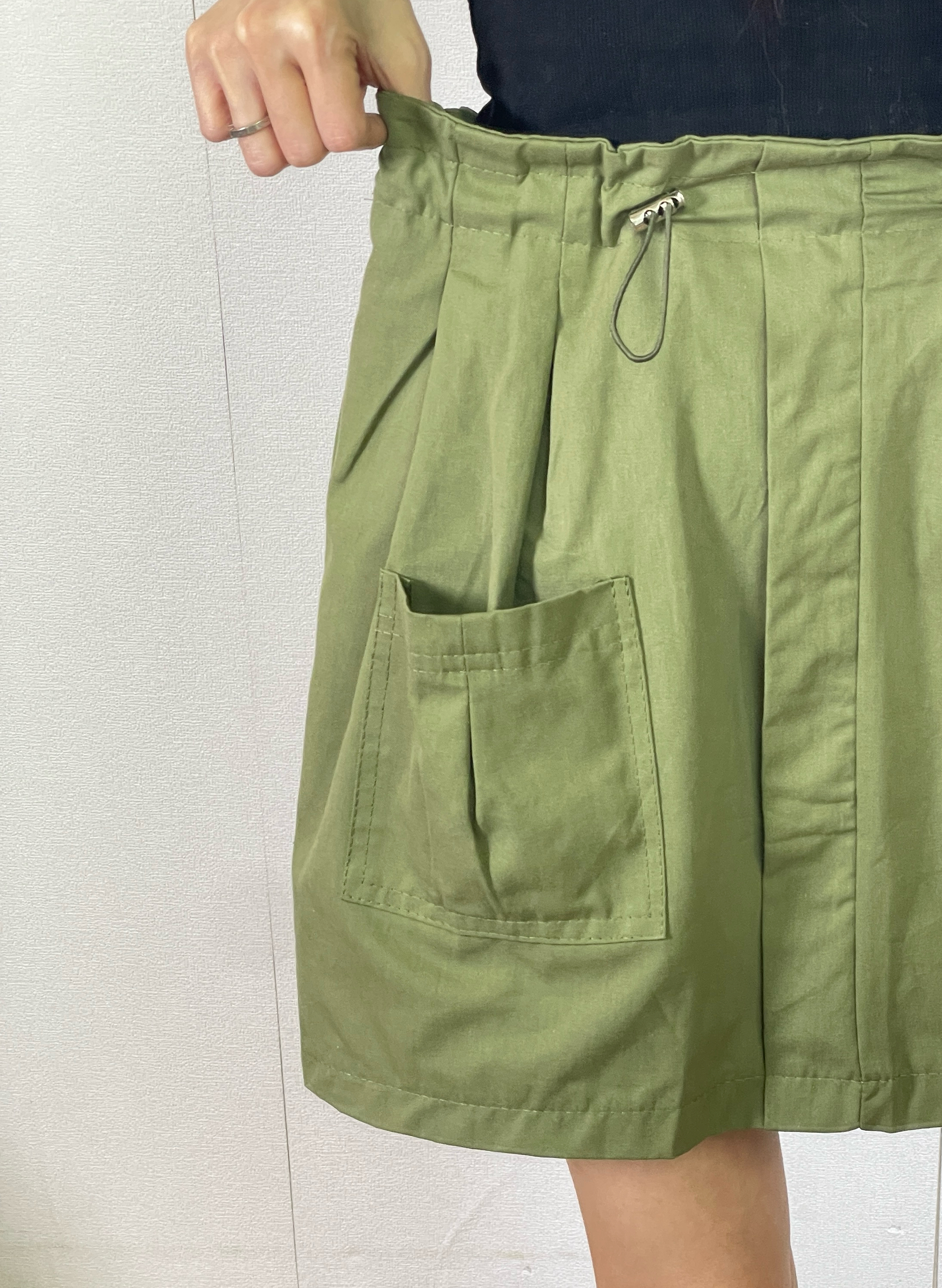 K5553 雙袋束繩腰半截短裙