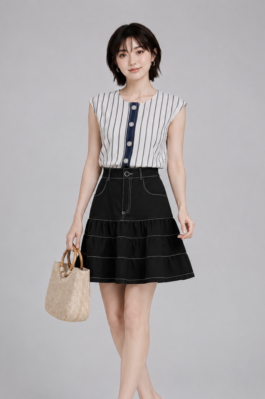 2225 Harper Contrast Stitch Denim Skirt