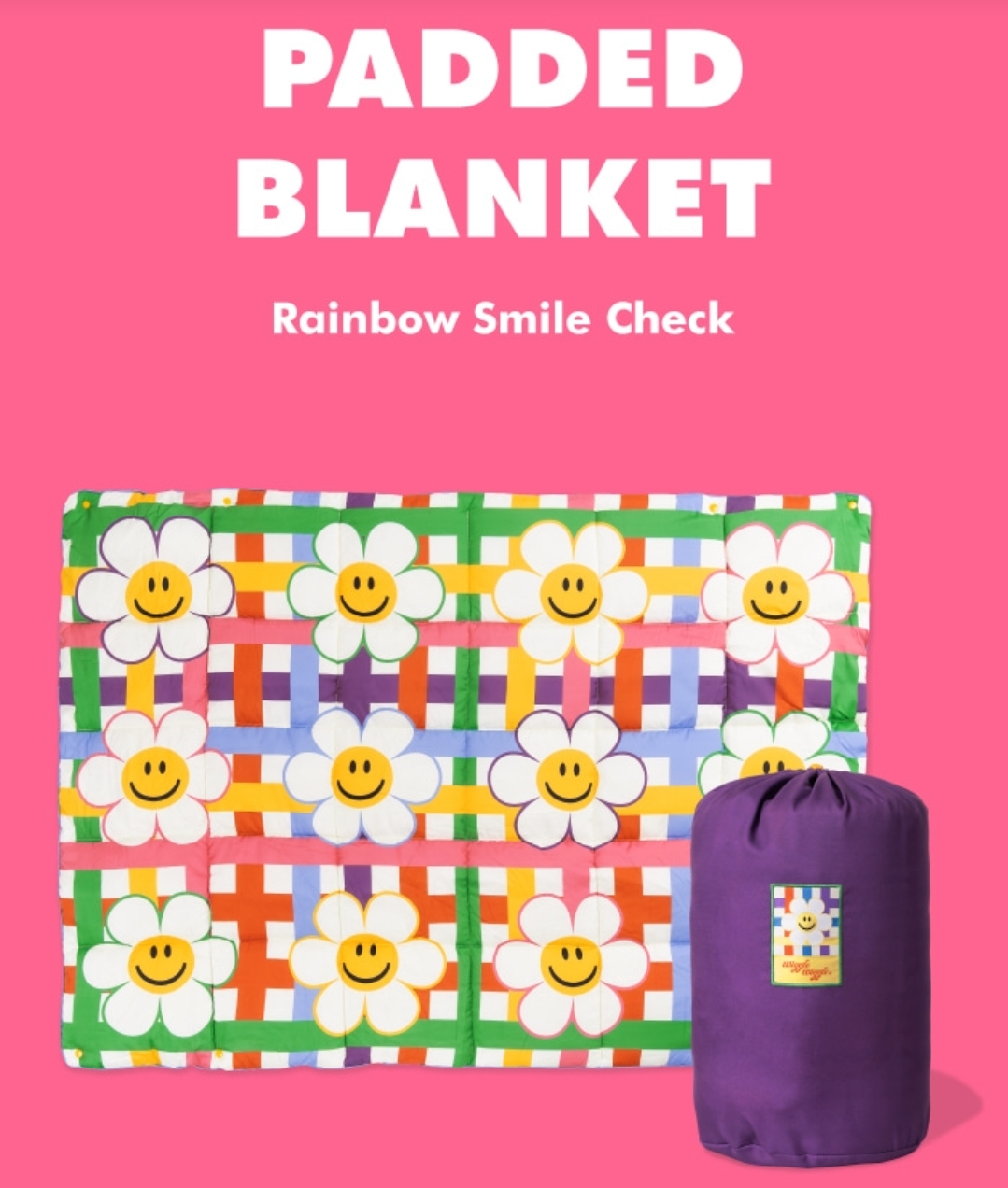 🌈 Wiggle Wiggle Padded Blanket – Rainbow Smile Check
