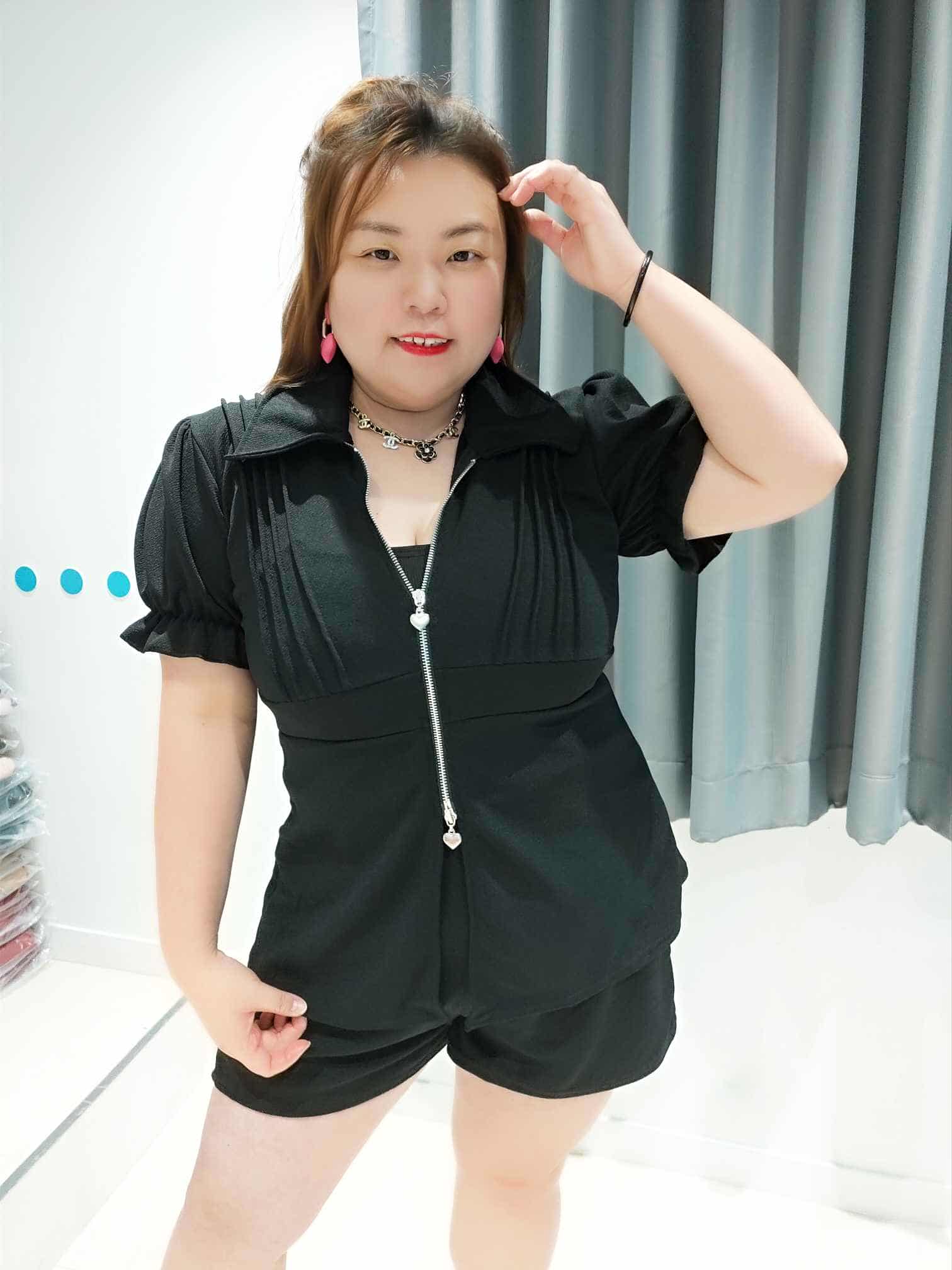 DOD03 邹褶拉链设计裤子套装