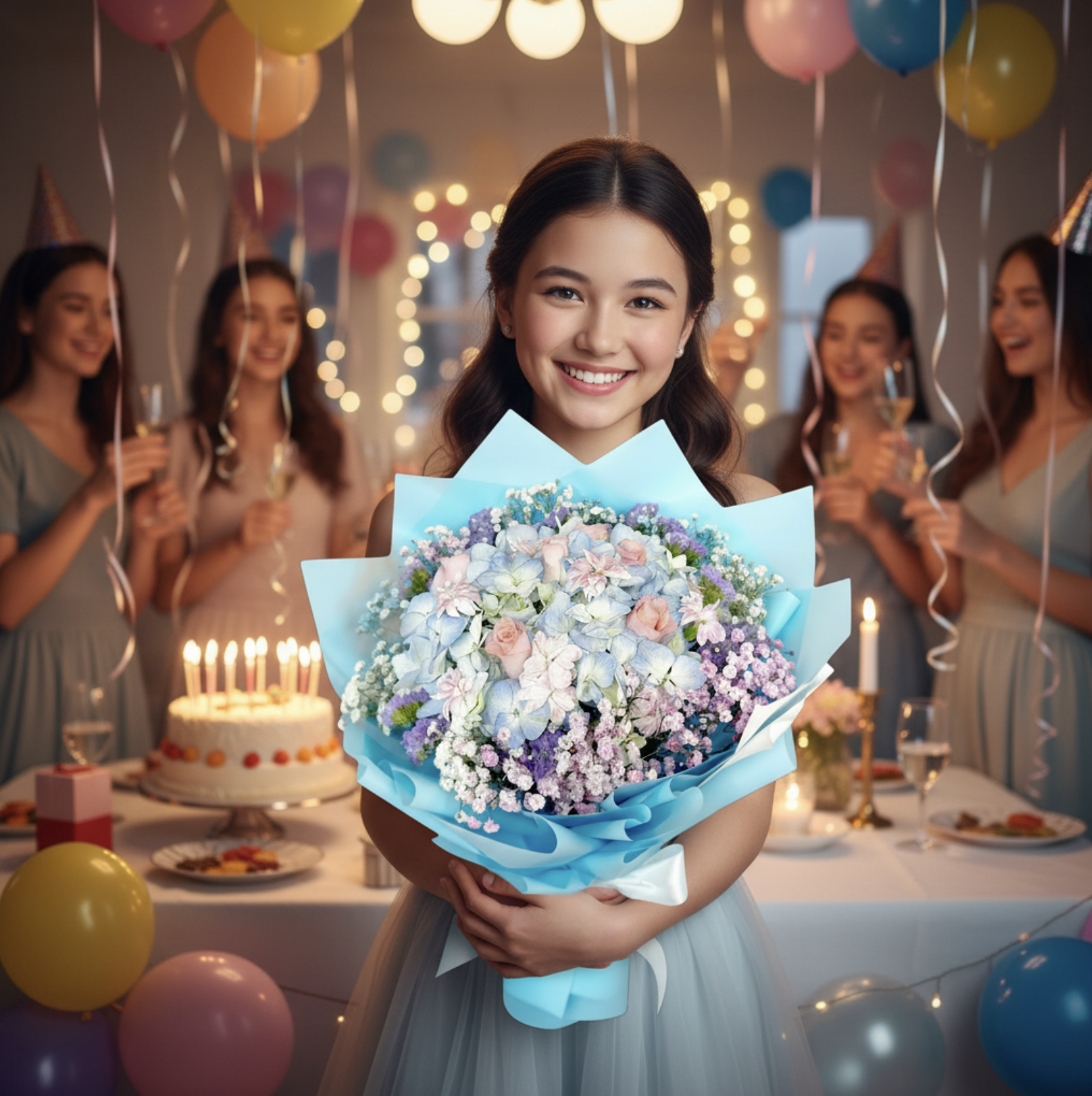 👉🏻鮮👈🏻Full of Love 系列｜愛圓滿系列｜淺藍繡球花束丨粉玫瑰6支丨情人節花束丨生日花束丨將軍澳花店丨觀塘花店丨節日花束丨母親節花束丨annual dinner花束丨活動花束丨保險花束丨榮休花束丨生日花束丨活動花束