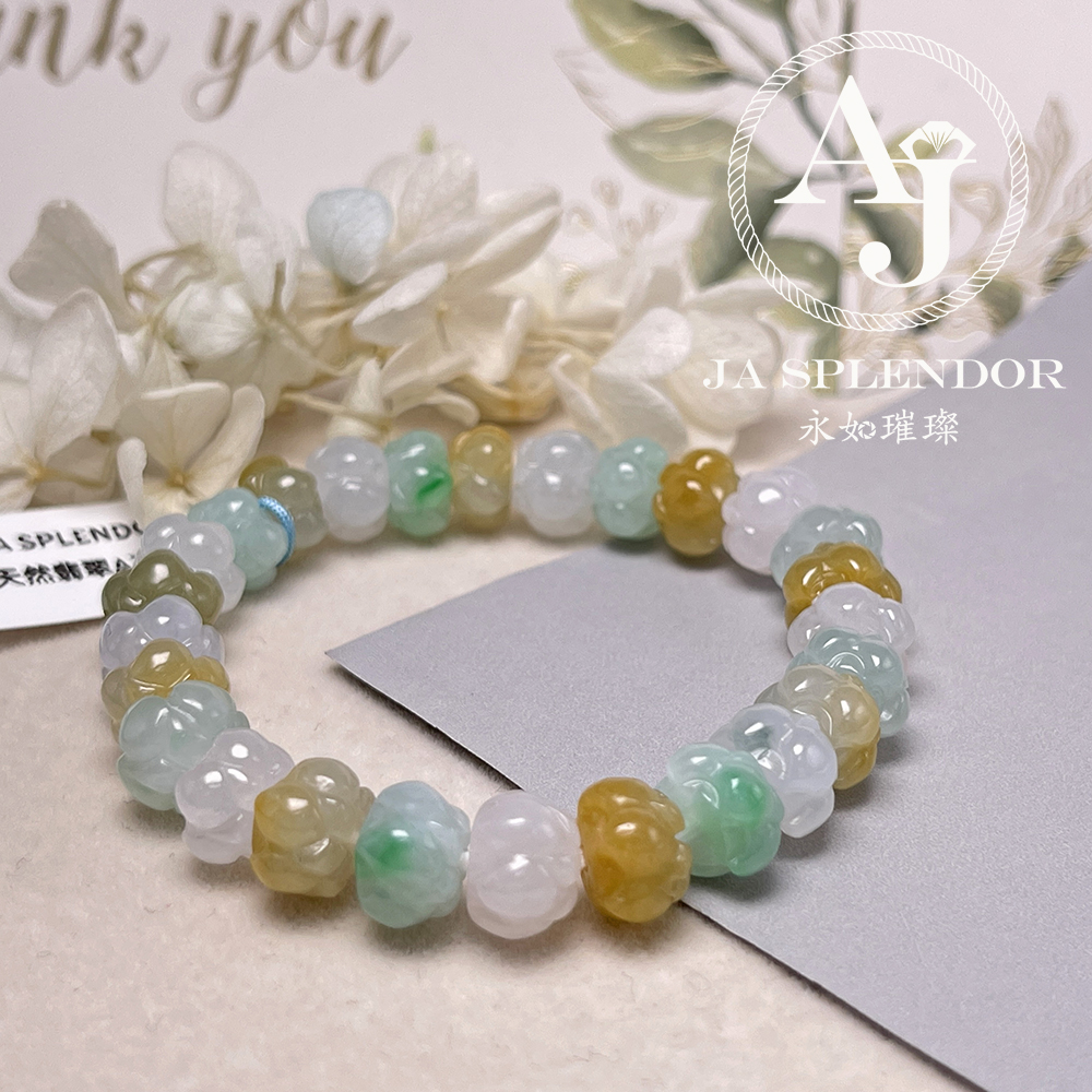 JB-254 - 冰種三彩福祿壽招貴人年年有餘蓮花手串