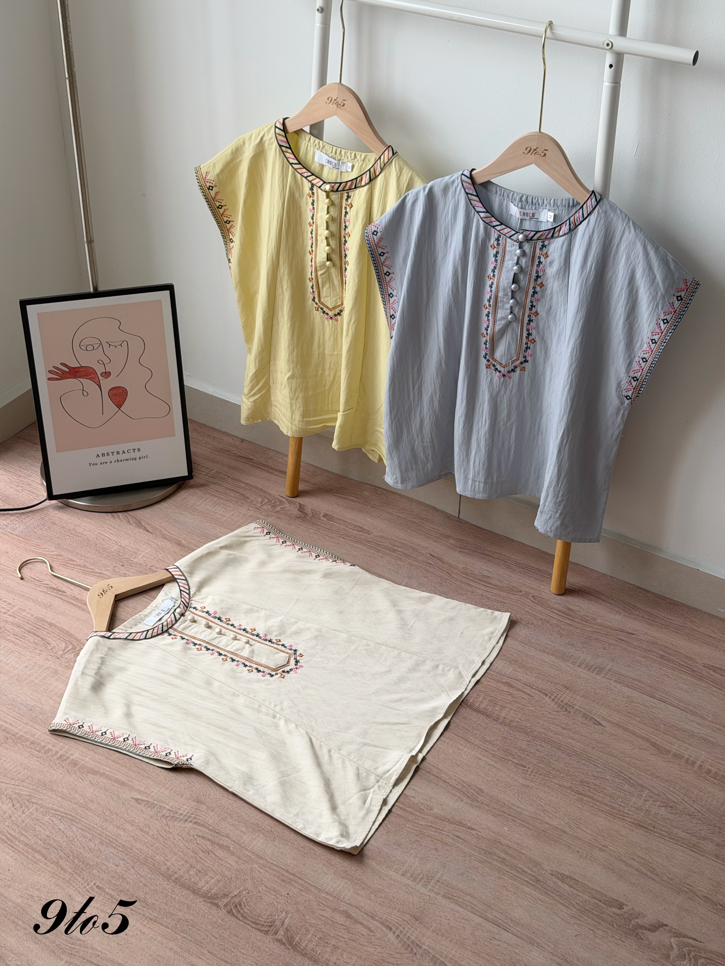 T4517 Peony Embroidered Cape Sleeve Top - 3 Colors