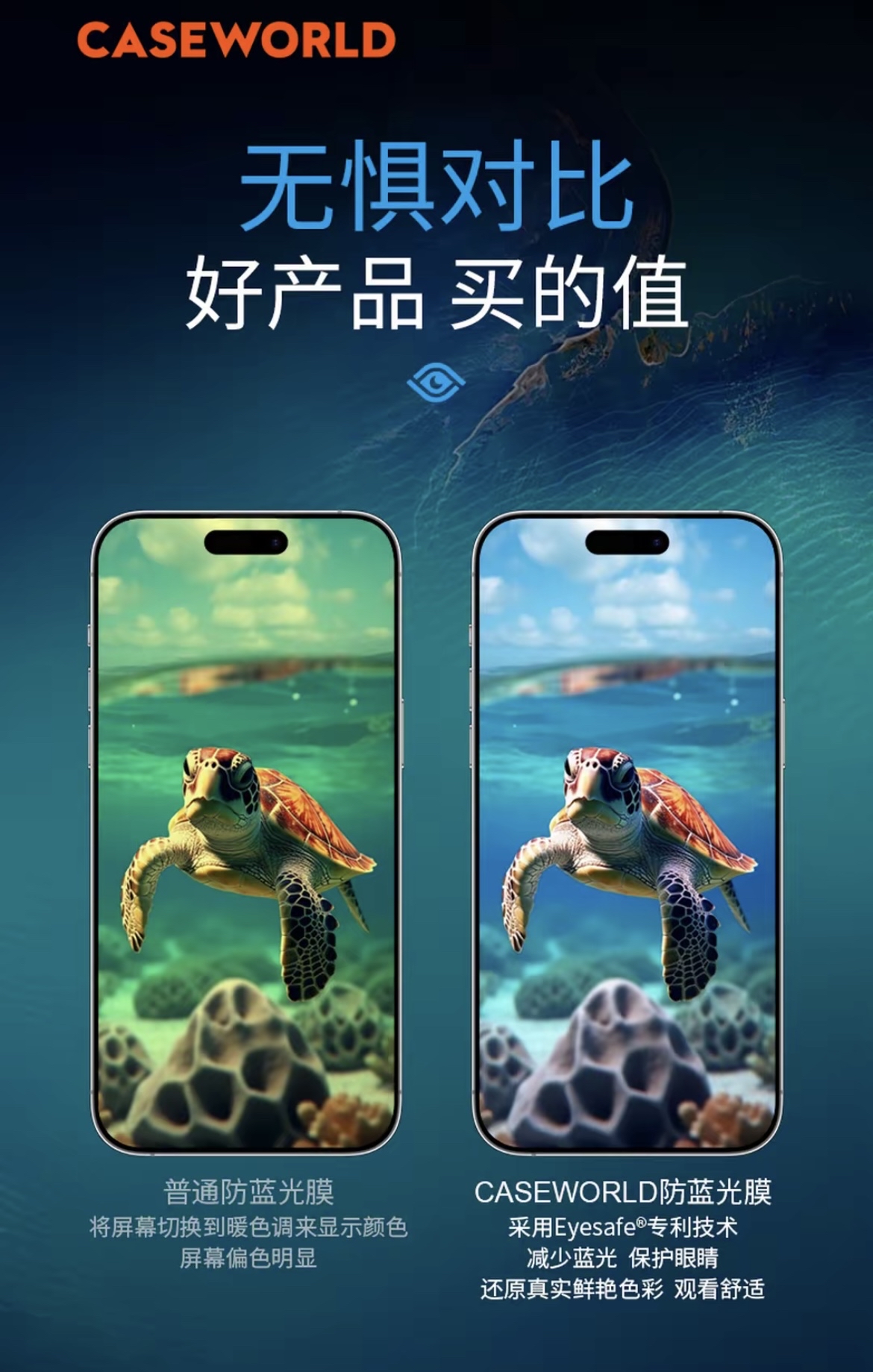 [Eyesafe认证] CASEWORLD iPhone 17 Pro / 17 Pro Max 医疗级超薄防蓝光钢化膜 RPF60 3D热弯全屏覆盖 无尘仓秒贴 护眼不发黄