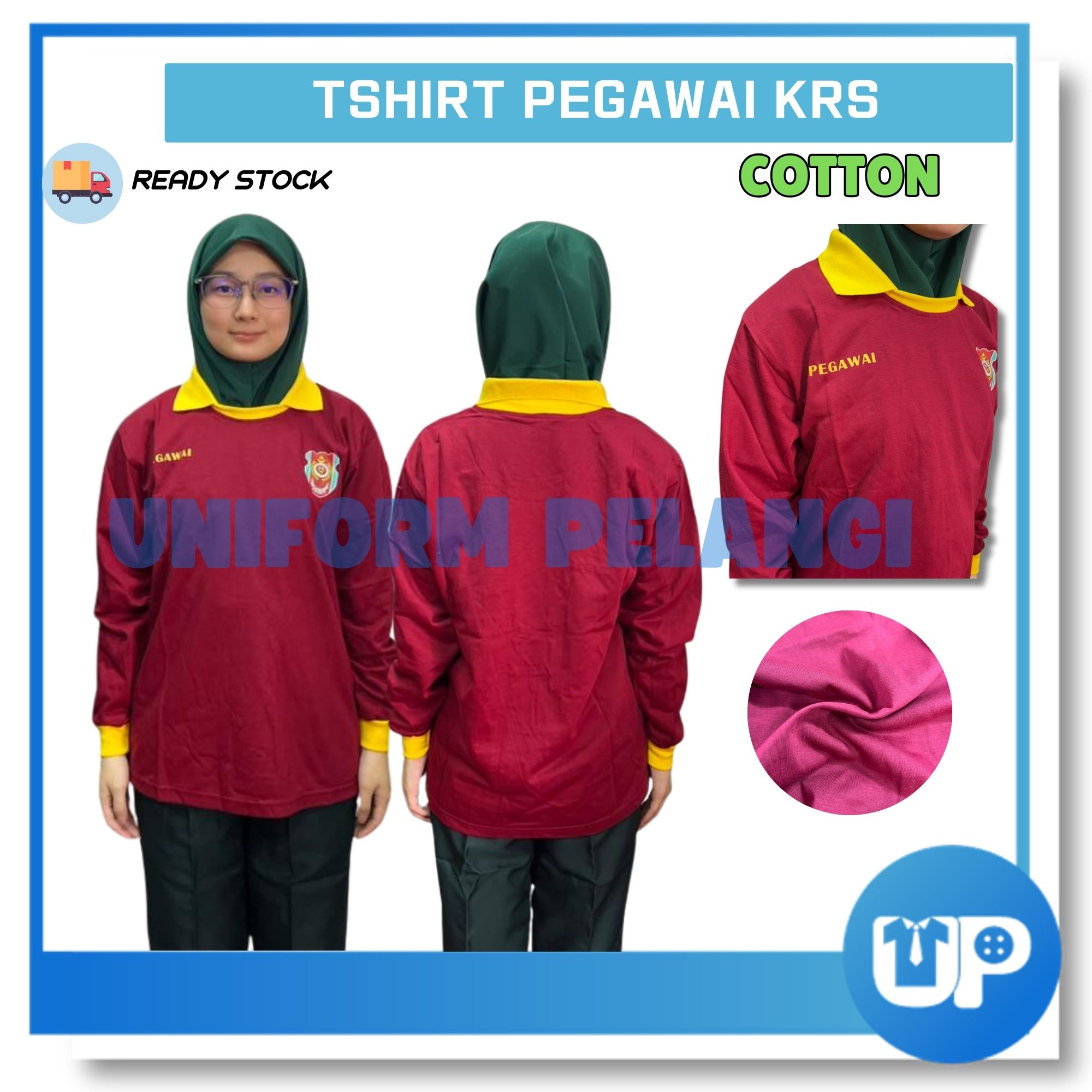 Tshirt KRS Pegawai Cikgu Cotton Kolar Lengan Panjang Original Kokurikulum Sekolah