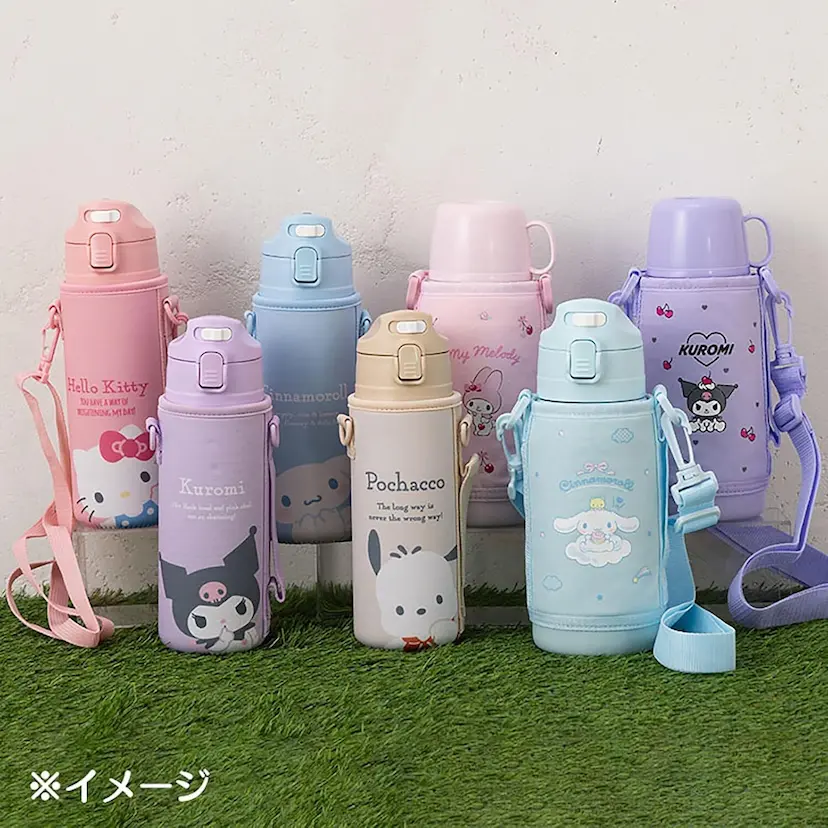 現貨🌸日本直送 |Sanrio Kuromi雙層真空不鏽鋼水瓶帶蓋（附軟墊保護套）470ml 