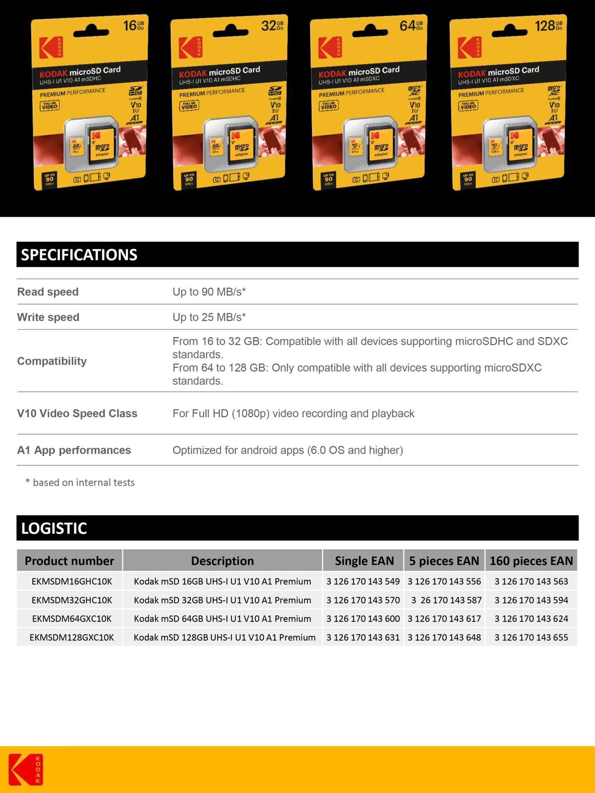 Kodak microSD UHS-I U1 V10 A1 Premium *with adaptor*