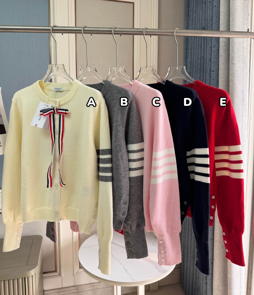 Thom Browne 蝴蝶結織帶圓領開襟冷衫