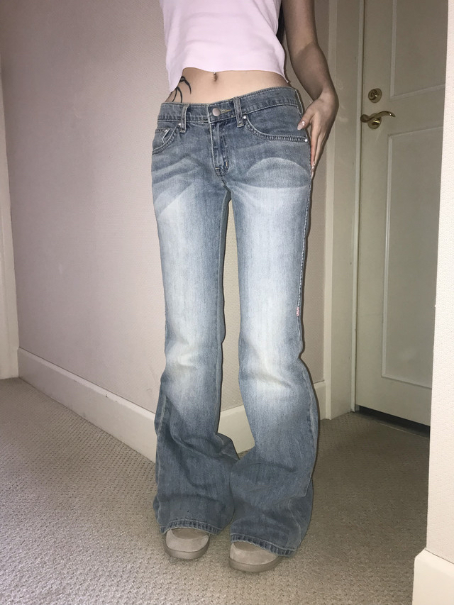 Pink-Stitched Low-Rise Bootcut Pants