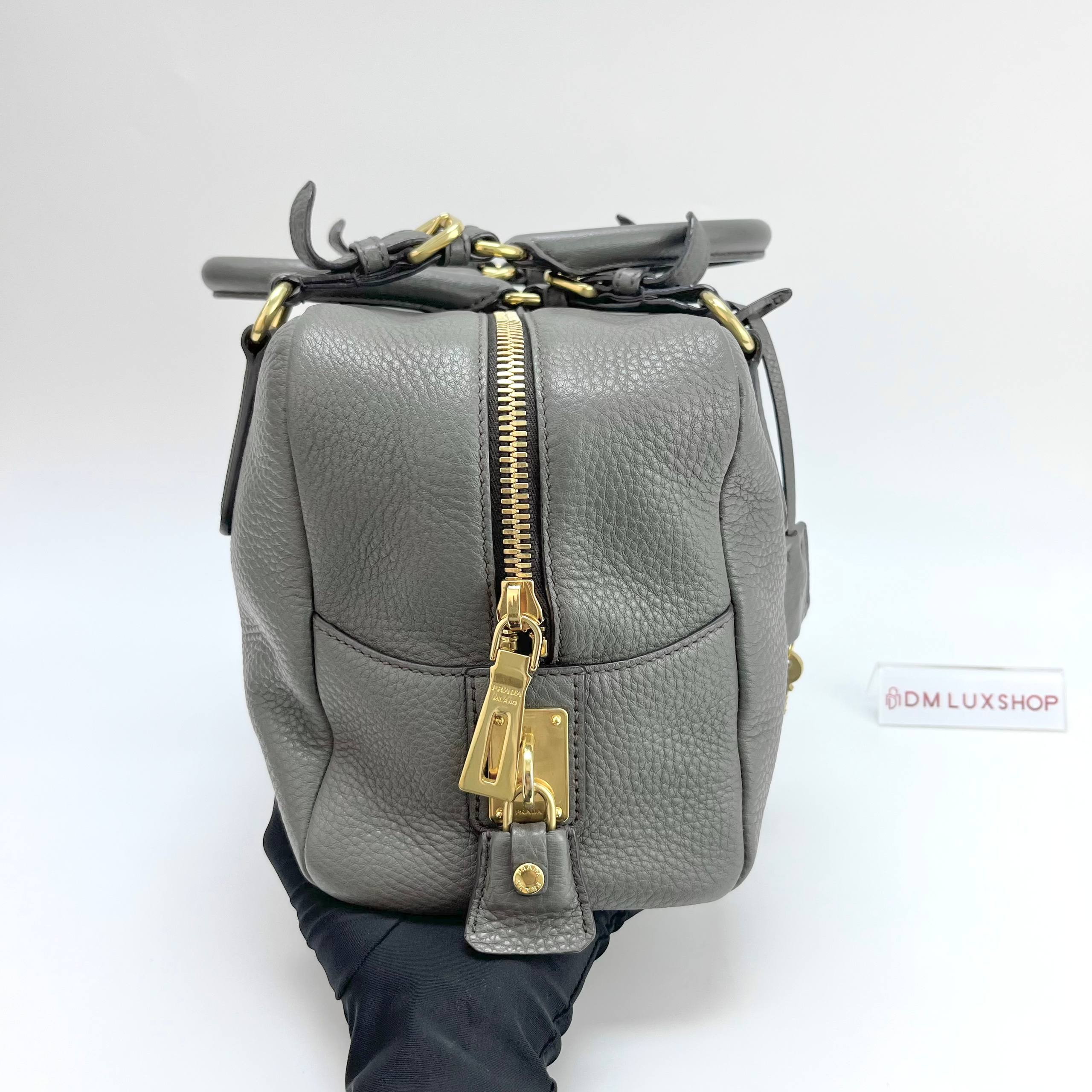 Prada Grey Bauletto Boston Bag GHW
