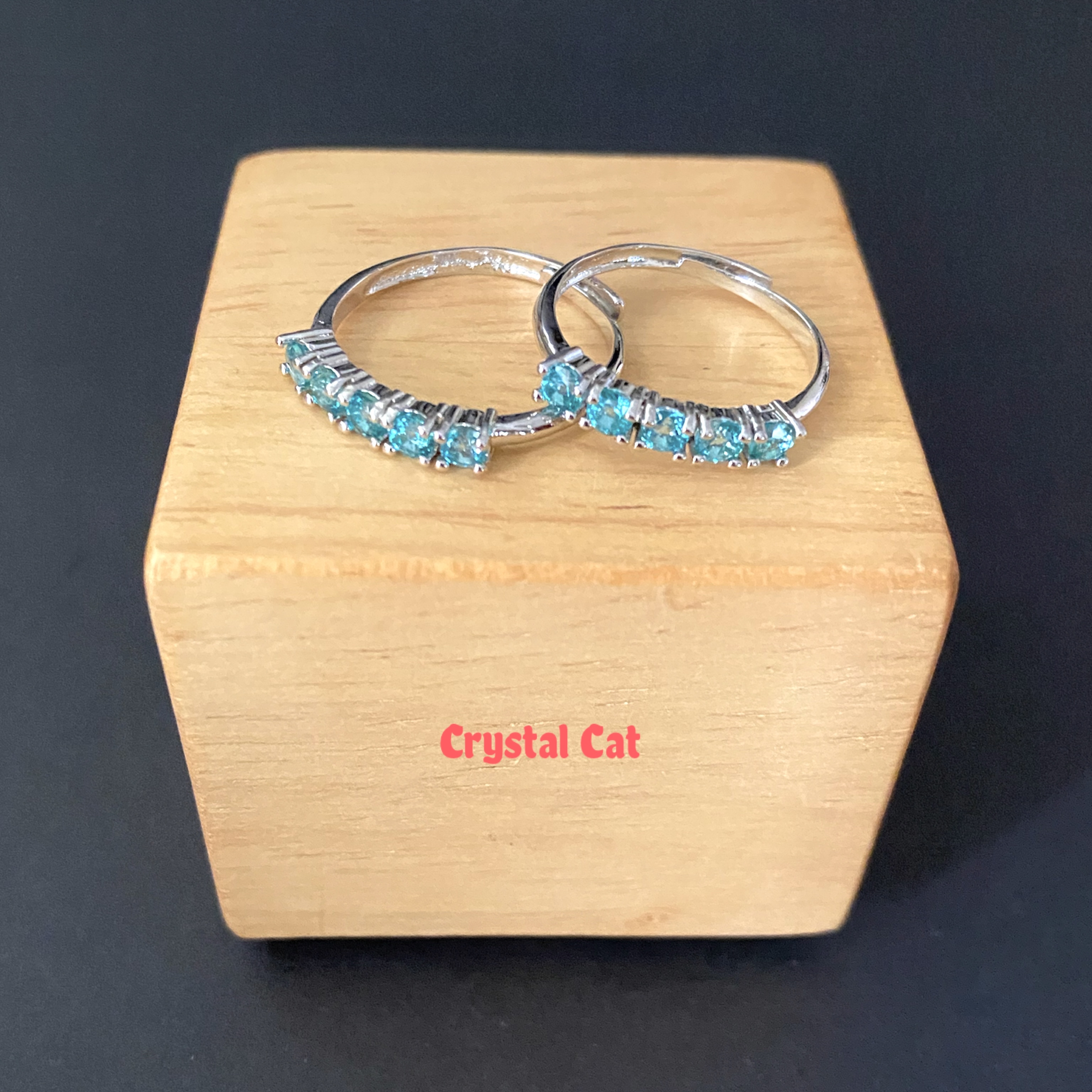 天然藍托帕石純銀戒指