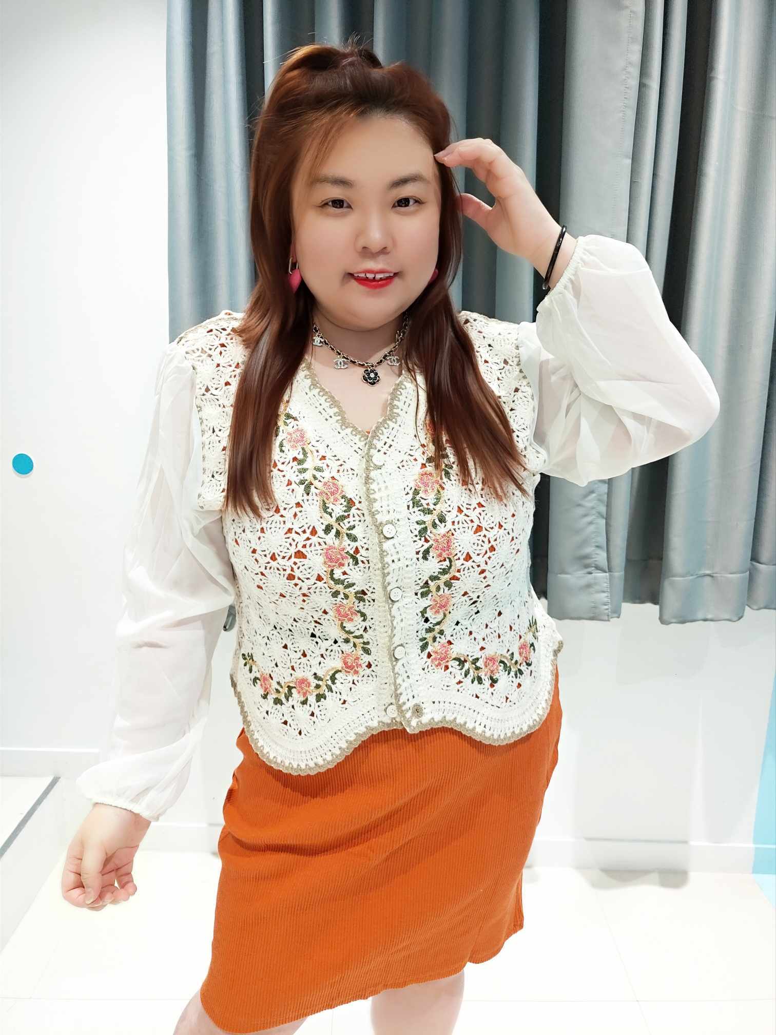 ENF09 DOD05 拼针织勾花设计外套( 胸围 100-130CM)