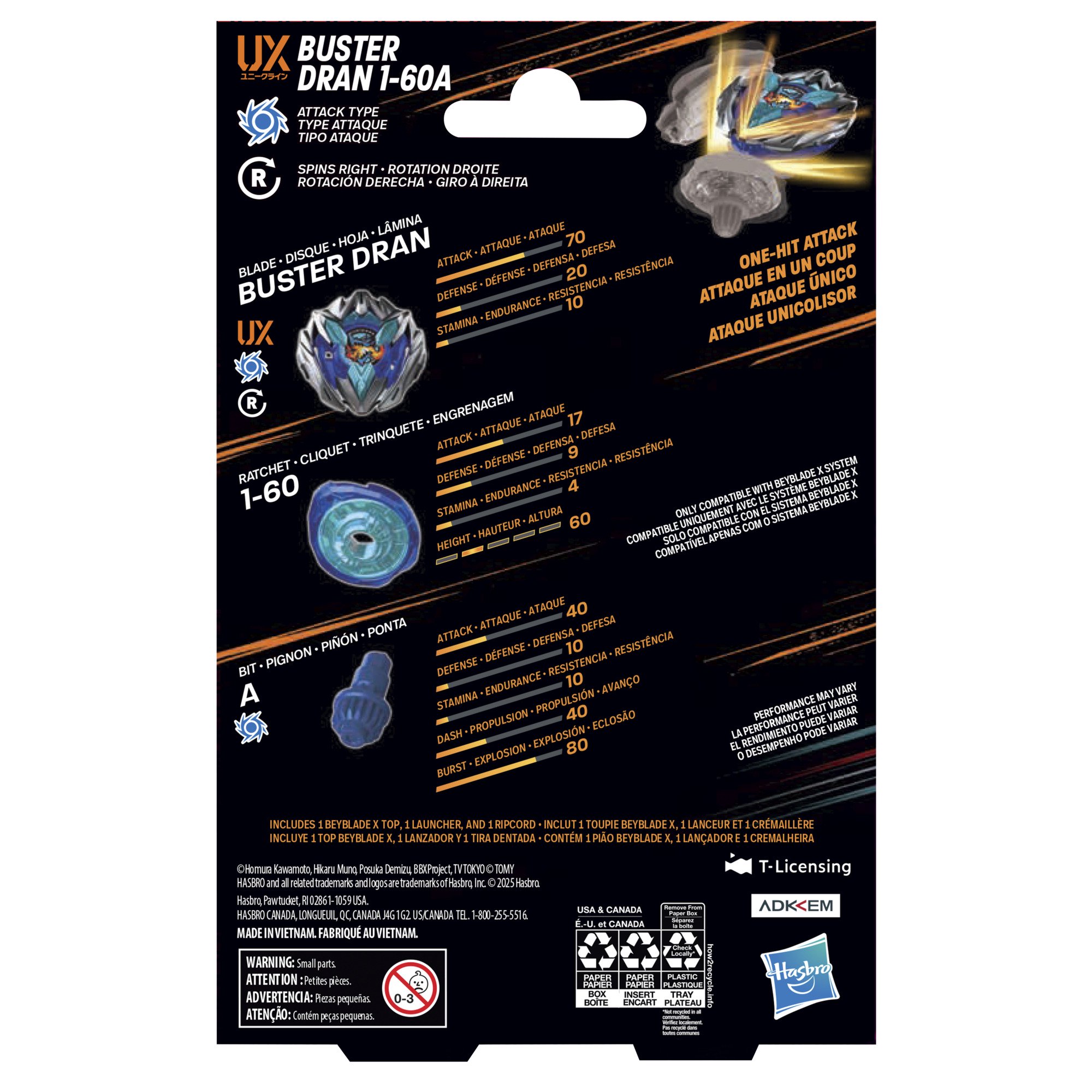 【極致一擊必殺】爆旋陀螺 X 蒼龍爆刃 Beyblade X Buster Dran 1-60A UX Starter Pack Top and Launcher- 終極極速攻擊型、專治持久系、附原廠發射器