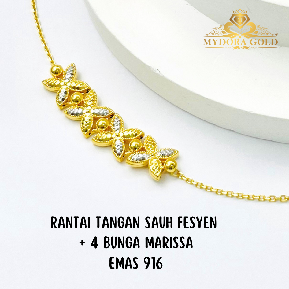 MYDORA Rantai Tangan Sauh Fesyen + 4 Bunga Marissa l EMAS 916/22K