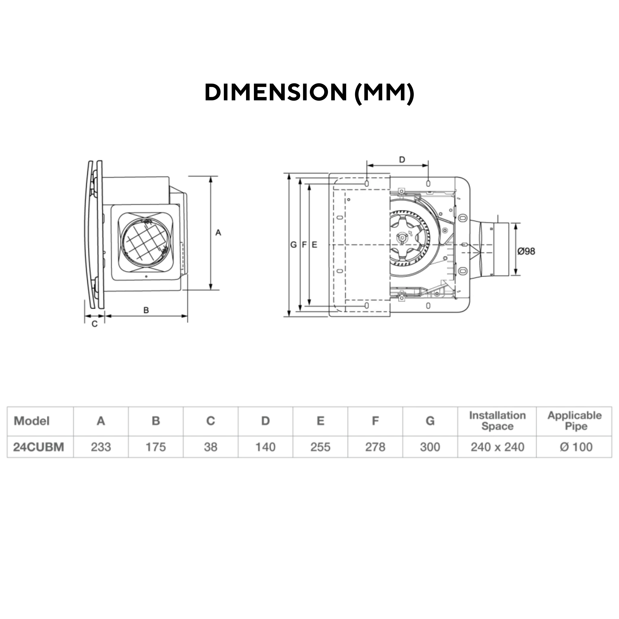KDK 240mm Ceiling Mount Sirocco Fan 24CUBM (New)