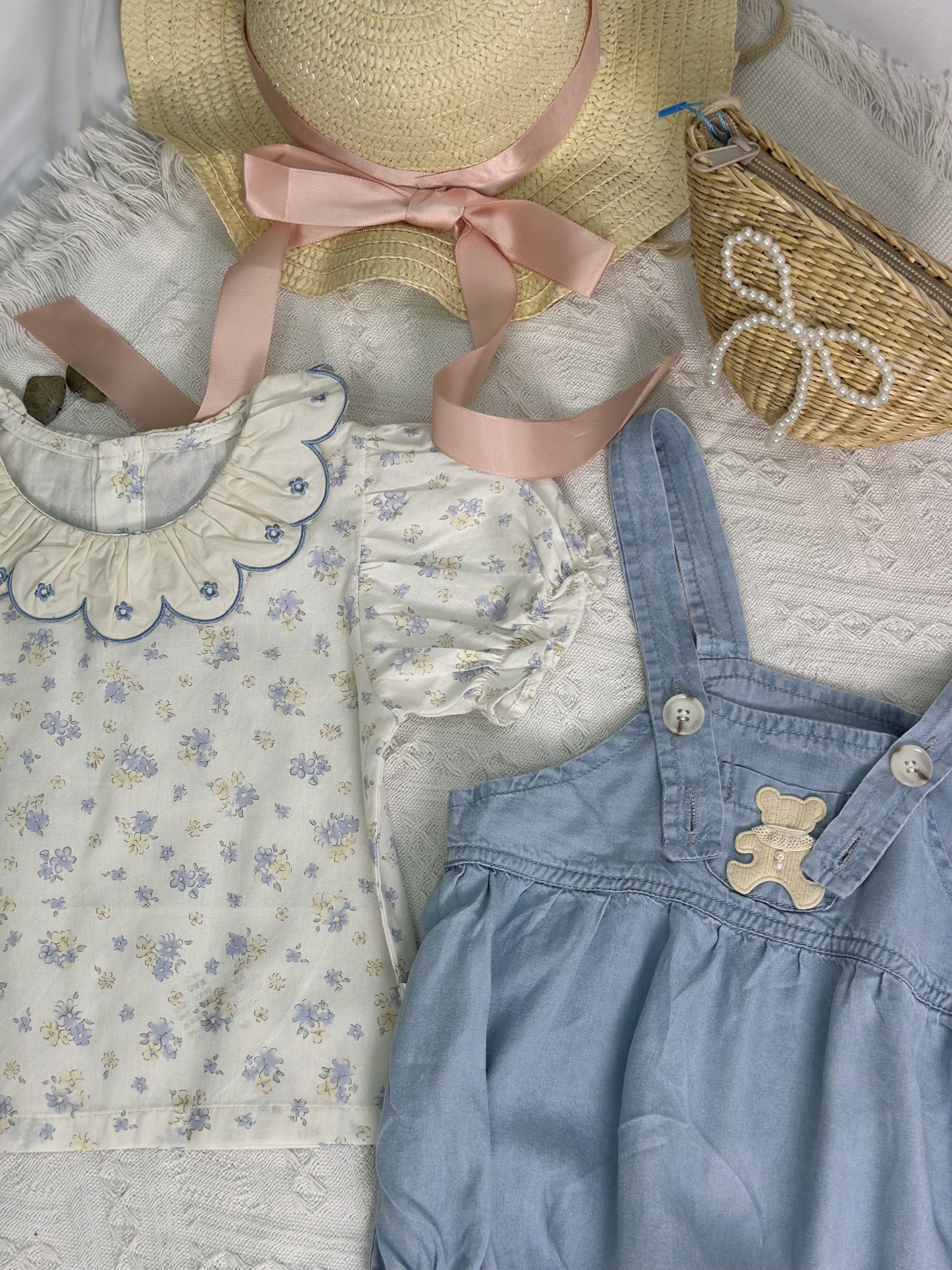 Floral Bear Blouse Romper Set