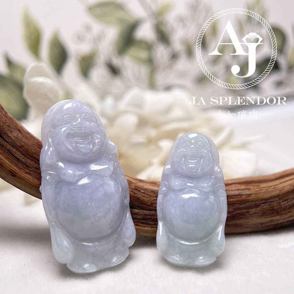 JN-1004/1006 天然翡翠A玉 春彩紫藍平安站佛-親子/情侶吊墜