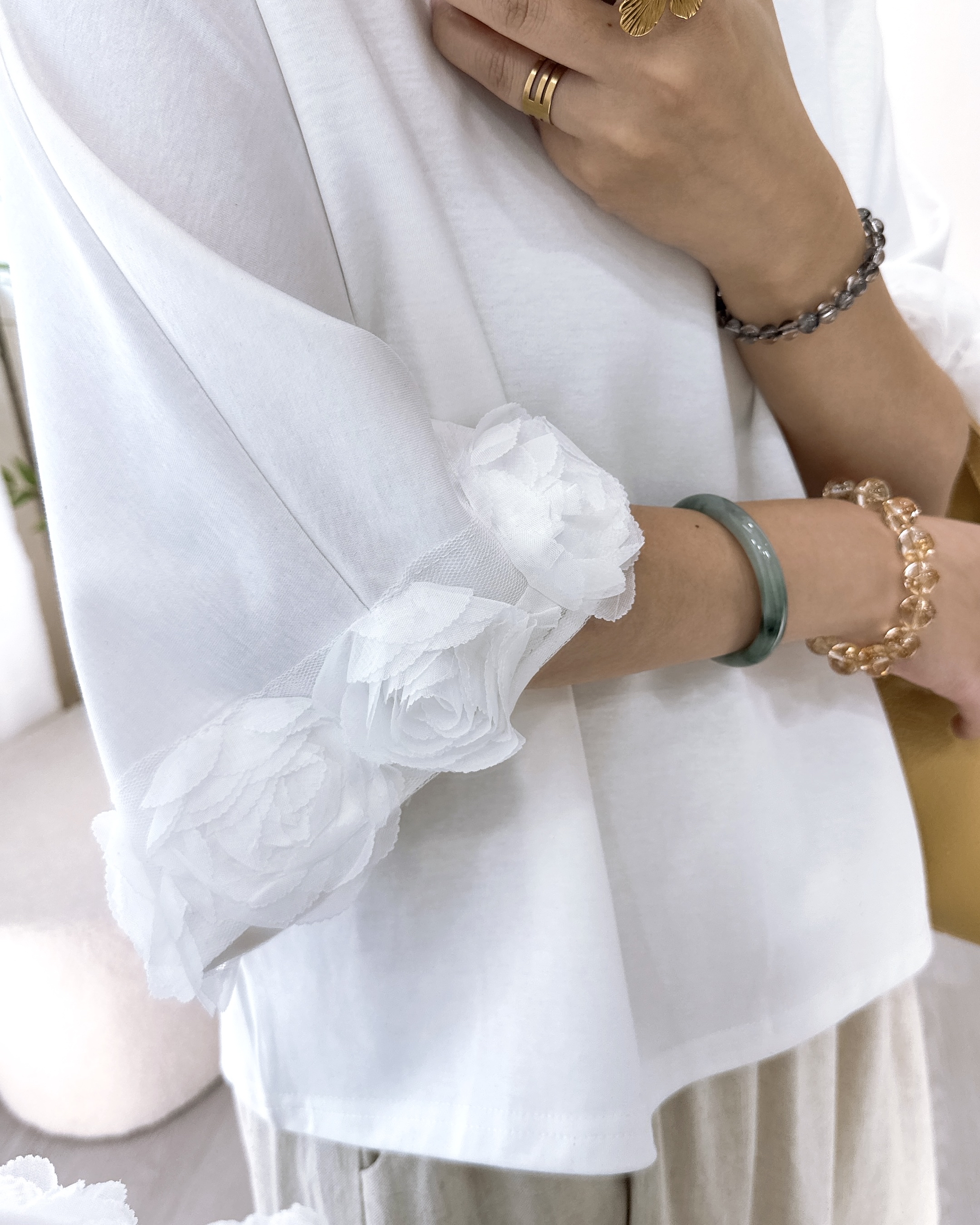 滑嘟嘟太空棉玫瑰花七分袖上衣 3色