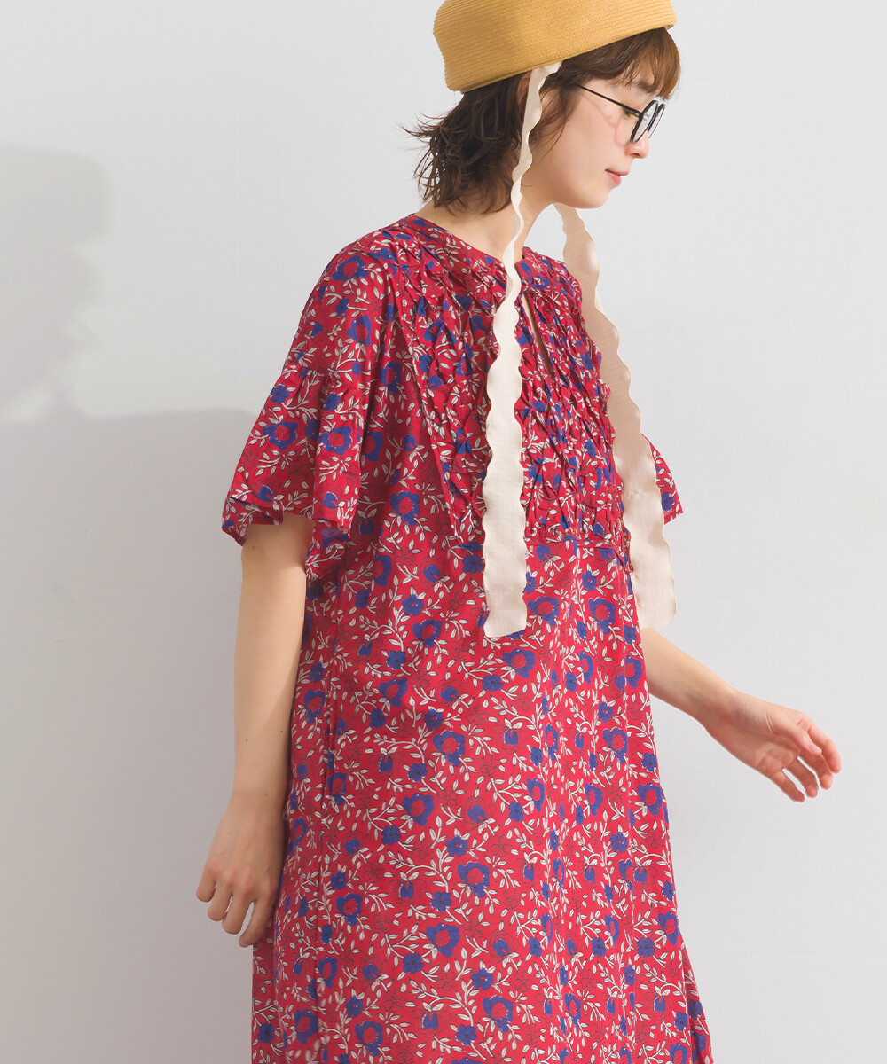 LP - 印度棉復古花卉連身裙 (紅色)