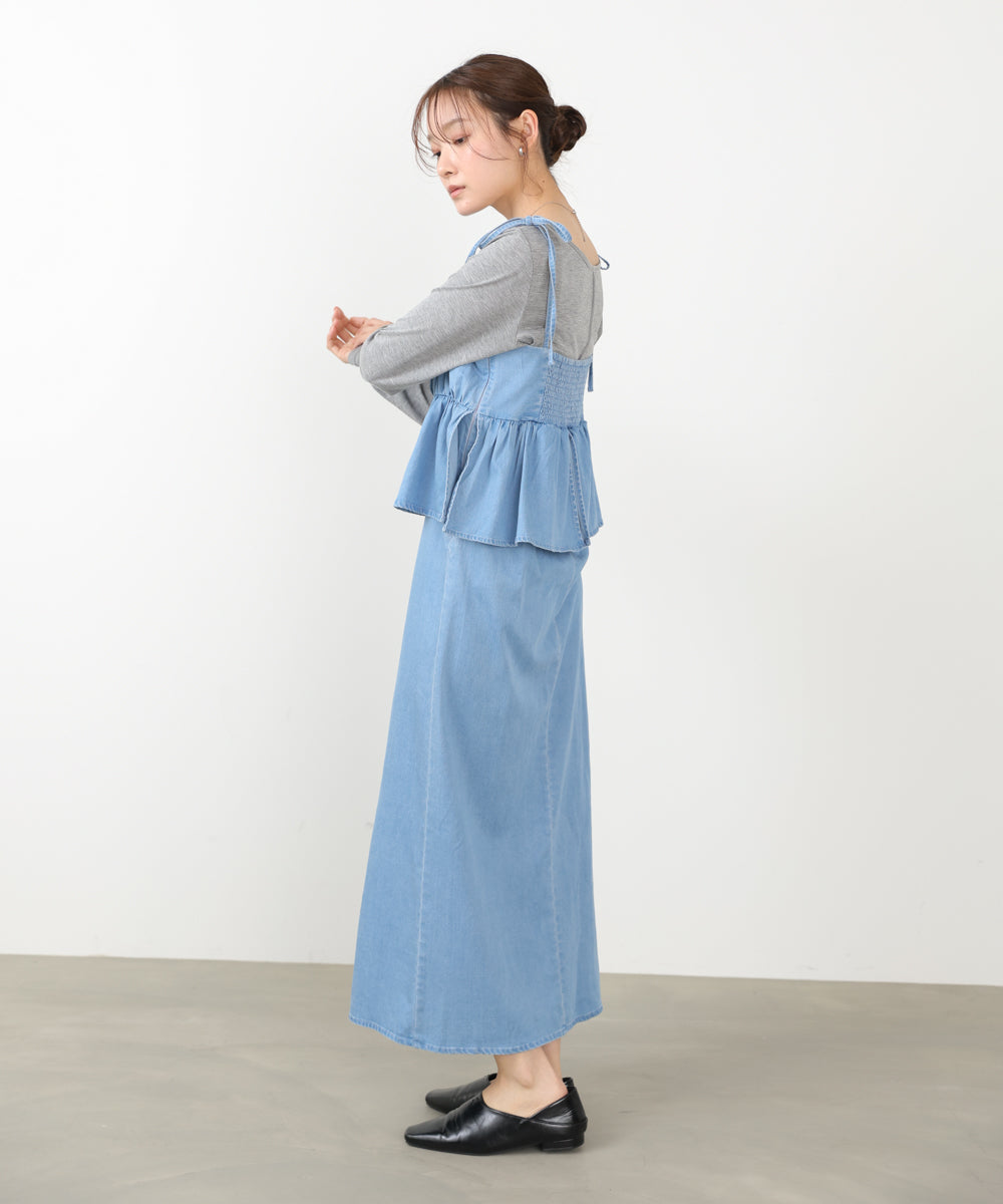 <JP> Denim Ruffles Cami Dress* 2色入 <預購>