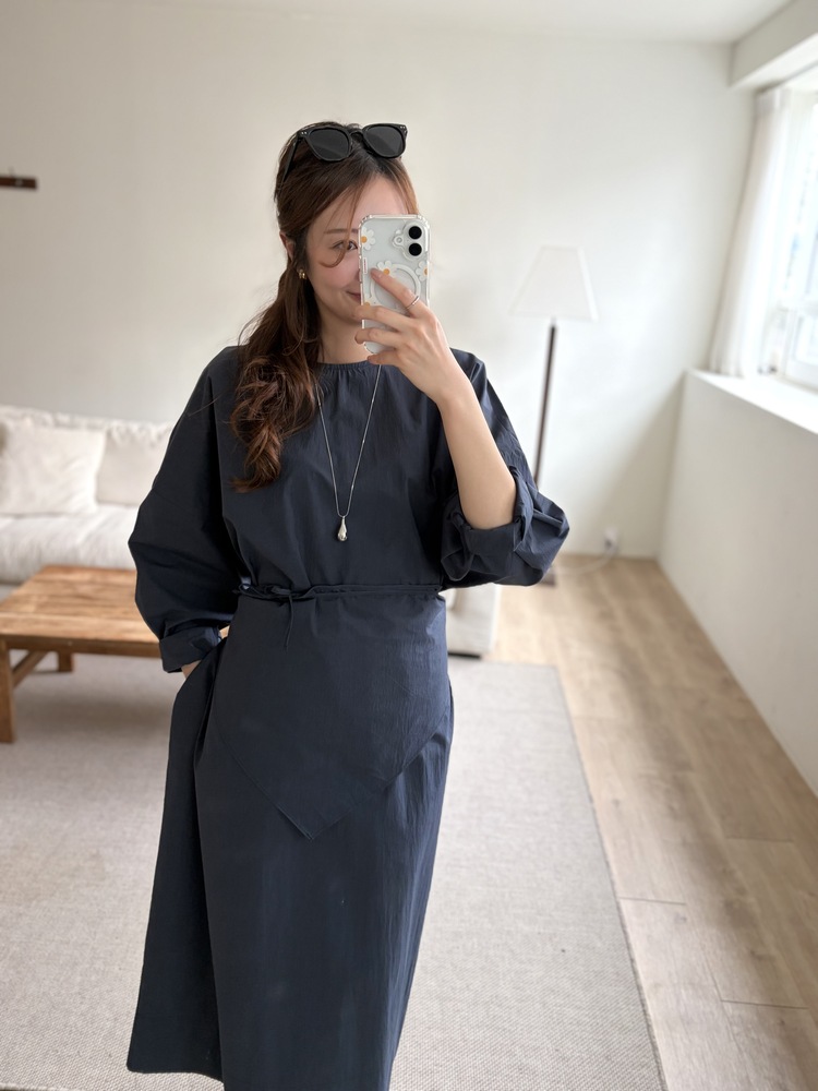 Wrap-Accent Dress (Navy)