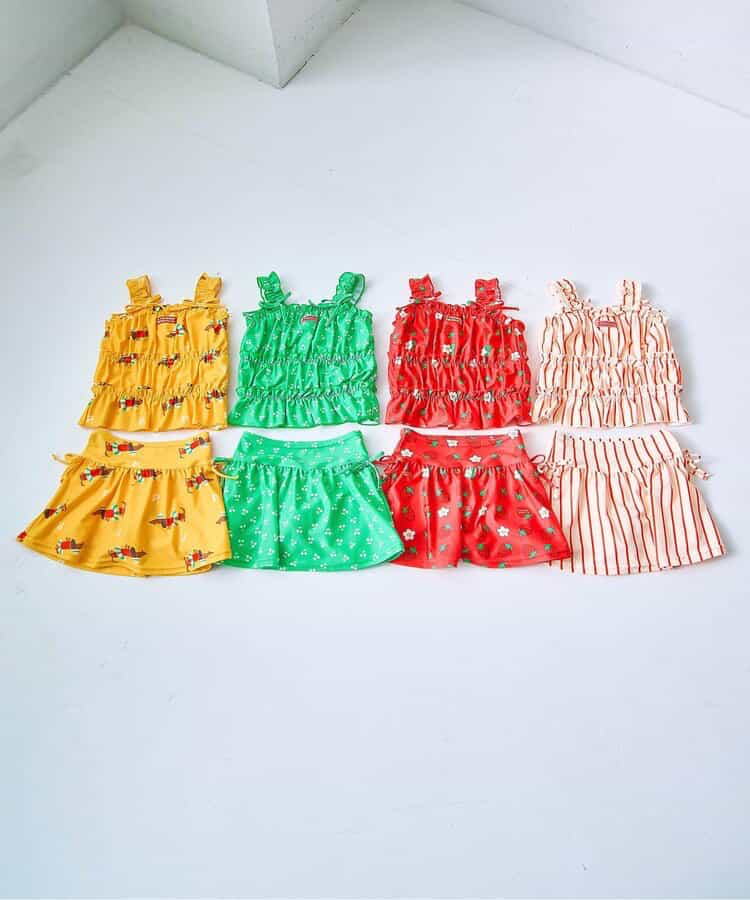 🇯🇵預訂 日本直送🇯🇵p.premier四色標籤圖案印花褶皺上衣和裙擺分體泳衣