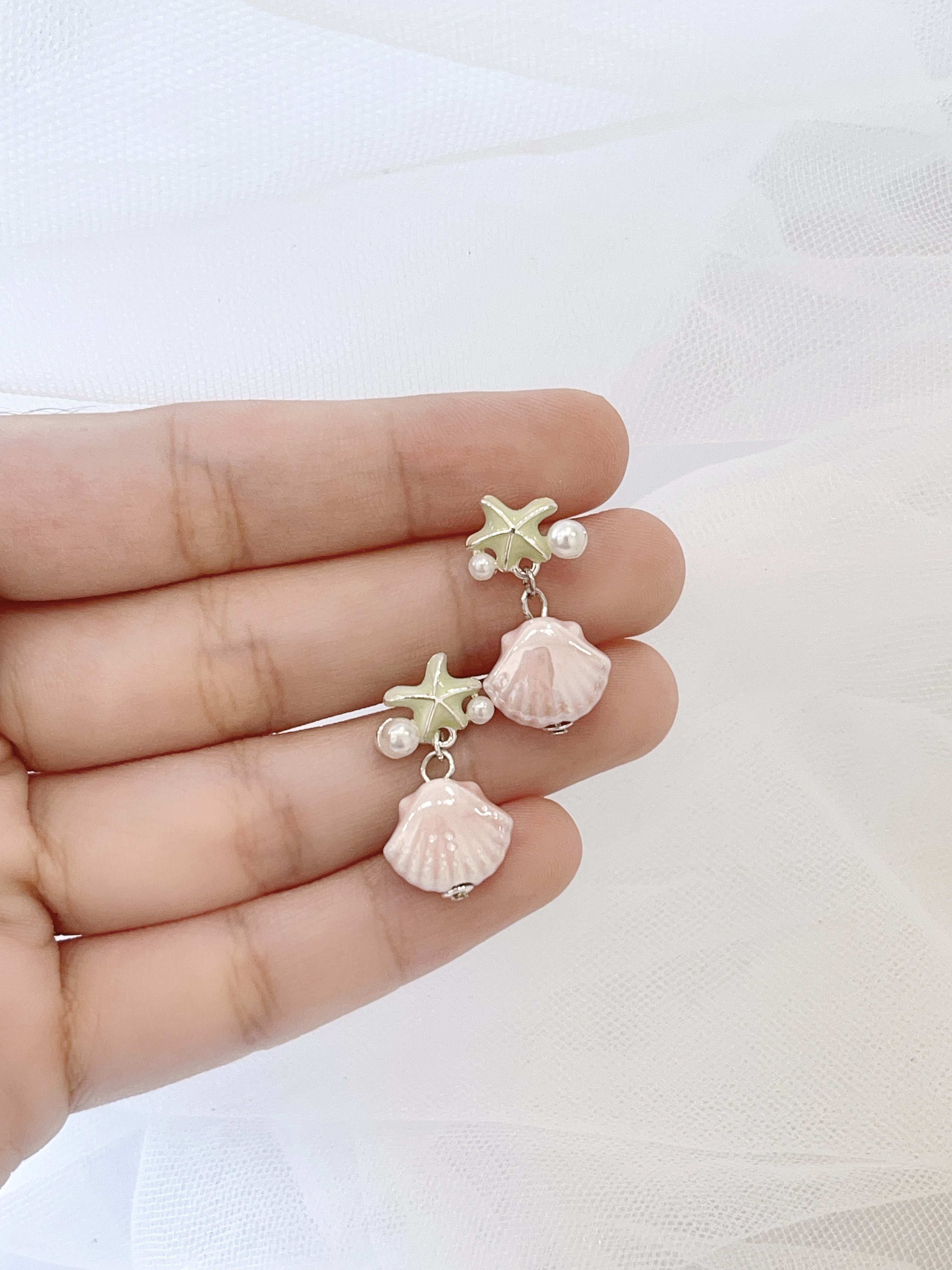 甜美海星粉贝壳耳环