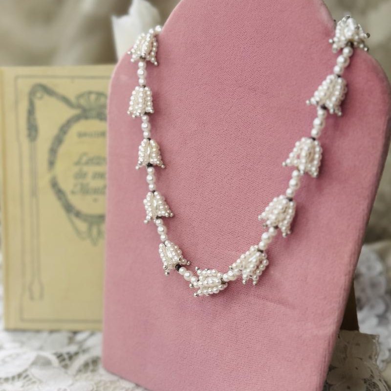 Rare! Vintage Faux Pearl Lily of the Valley Necklace(MT2470)