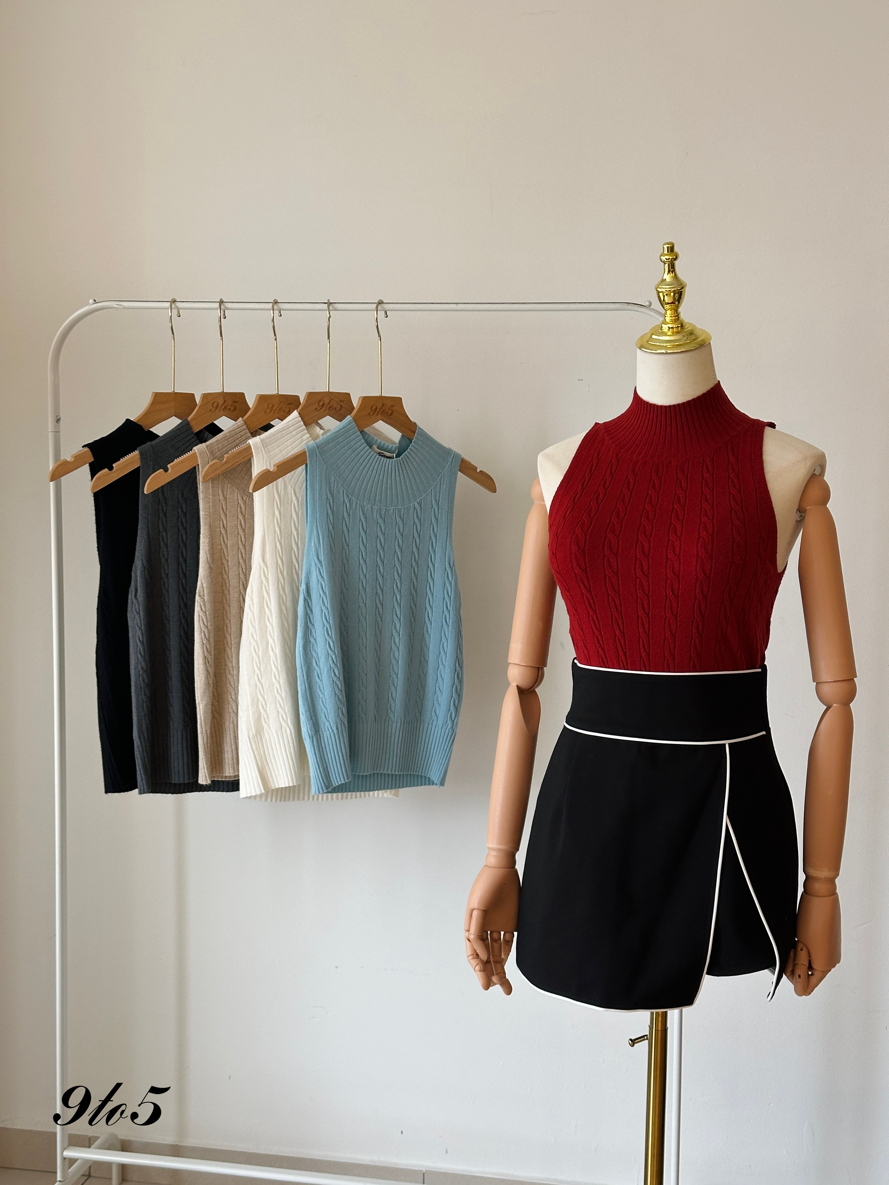 T3948 Mock Neck Sleeveless Knit Top -  6 Colors