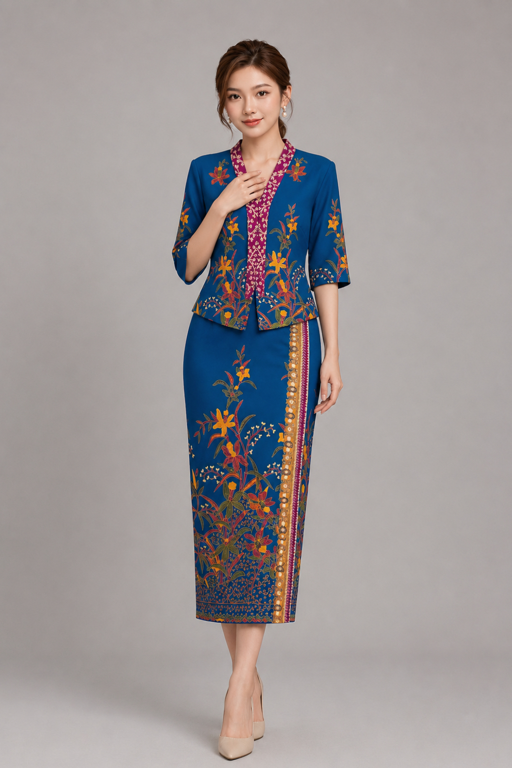13001 Orient Bloom Printed Maxi Skirt