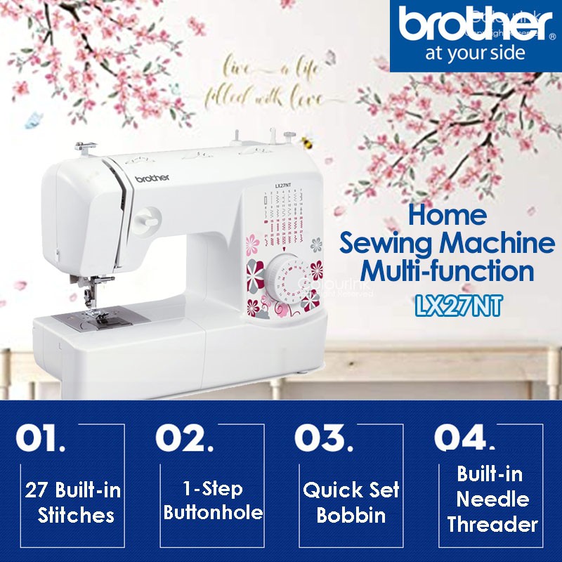 Brother Home Sewing Machine LX27NT Quick Set Bobbin 1-Step Buttonhole 27 Built-in Stitches Mesin Jahit Baju