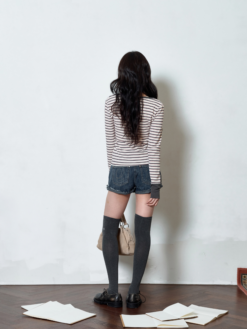 品牌代購 - ason) FOLD DENIM SHORT PANTS