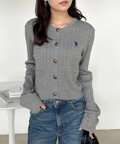 日本直送 U.S. POLO ASSN. 刺繡 修身 金扣 麻花 針織 開襟 罩衫 外套 9個顏色可選：