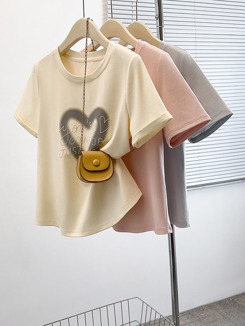 B195(36918) 美式甜辣风撞色爱心印花小字母刺绣3色上衣