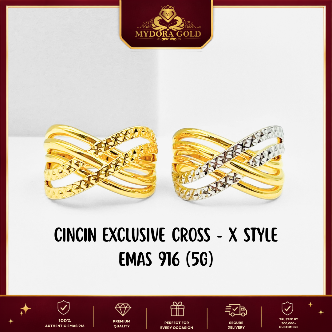MYDORA Cincin Exclusive Cross - X Style (5G) | EMAS 916/22K