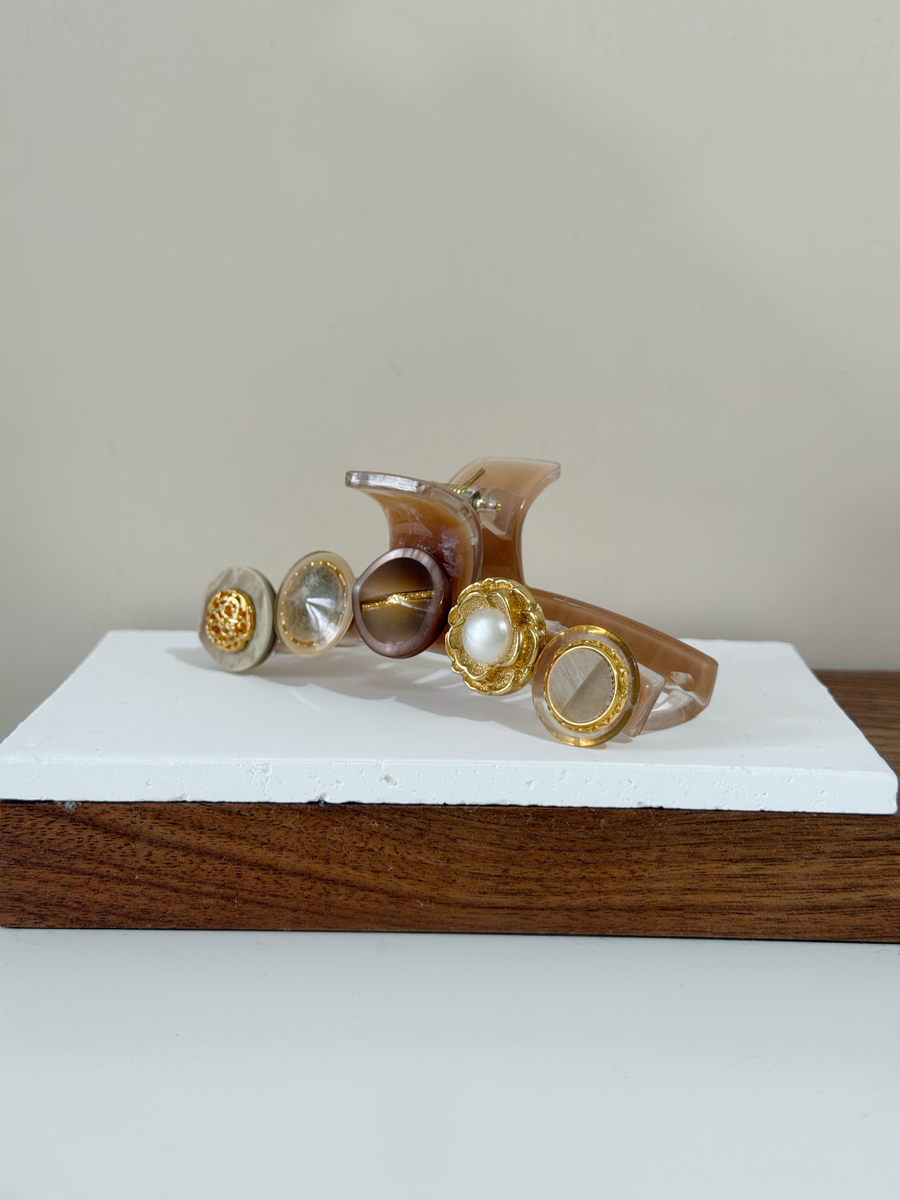 復古鈕扣髮夾/暗粉橙色 11cm長