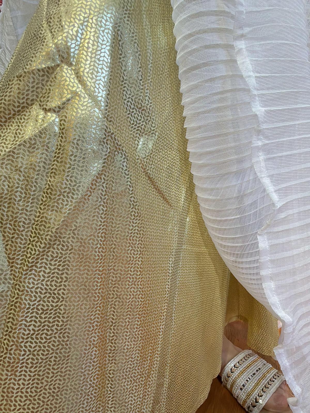 2157 White Pleated Skirt with champagne inner layer 39"