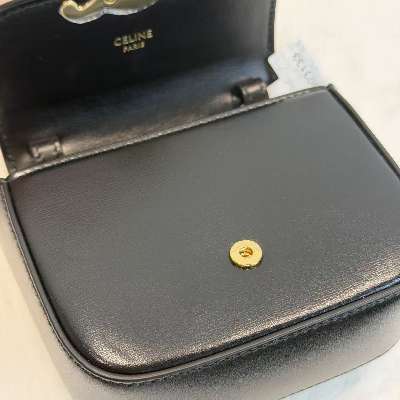 Celine 凱旋門系列 mini斜挎包 黑金 牛皮 經典款單肩手提包 