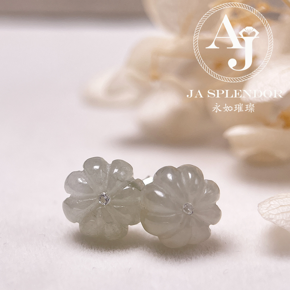 FBG26-H05 天然翡翠A玉 冰花綻放純銀耳釘