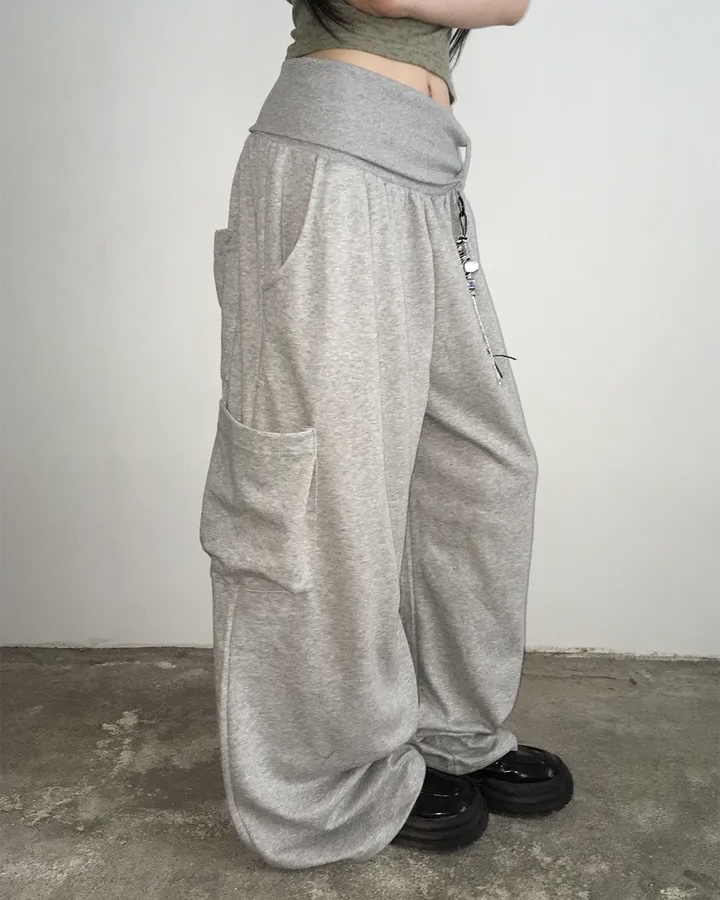 Folded Waist Wide Leg Cargos