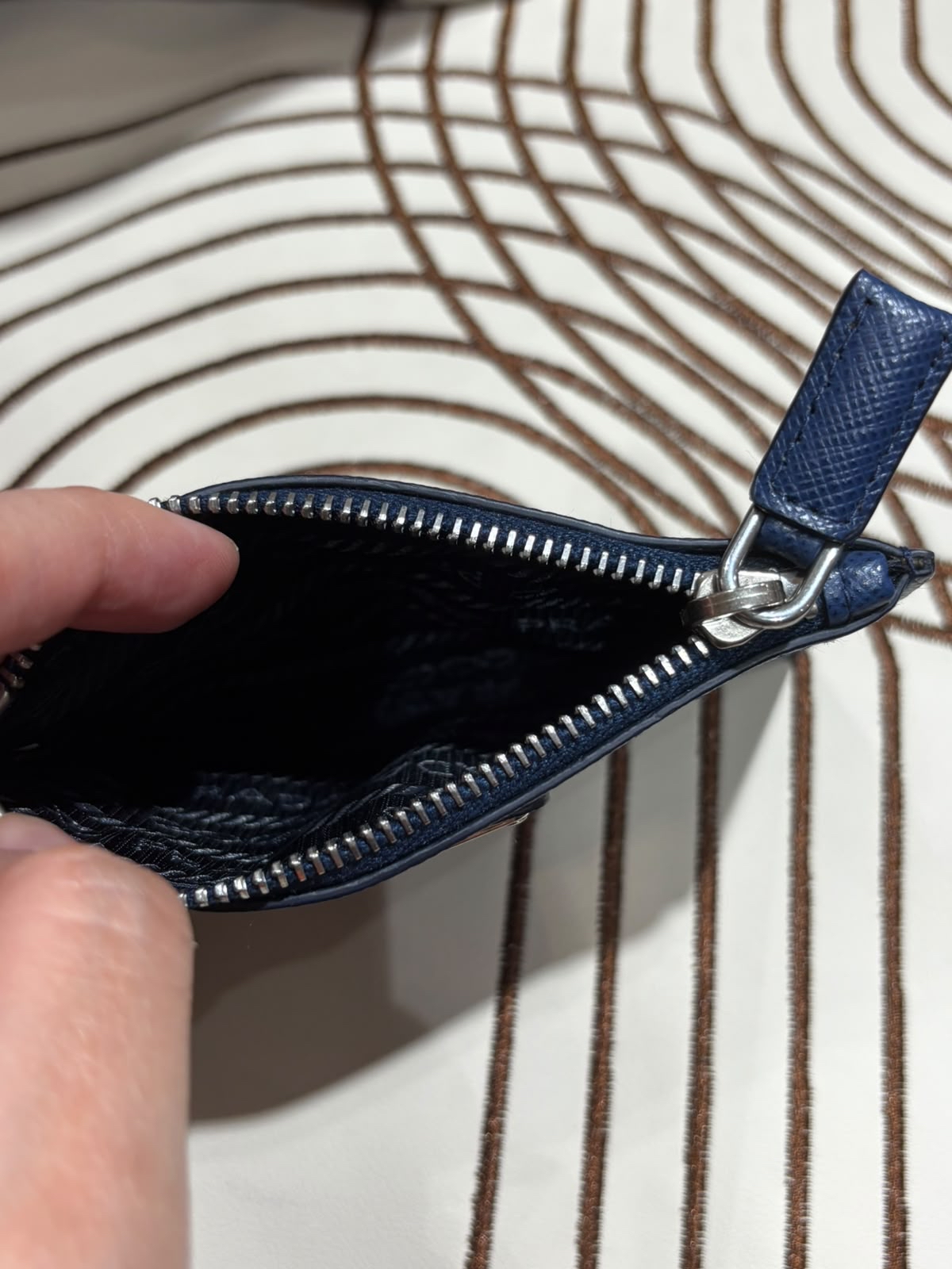 Prada Key Holder Coin Case Blue Calfskin 100%Authentic, 98%New