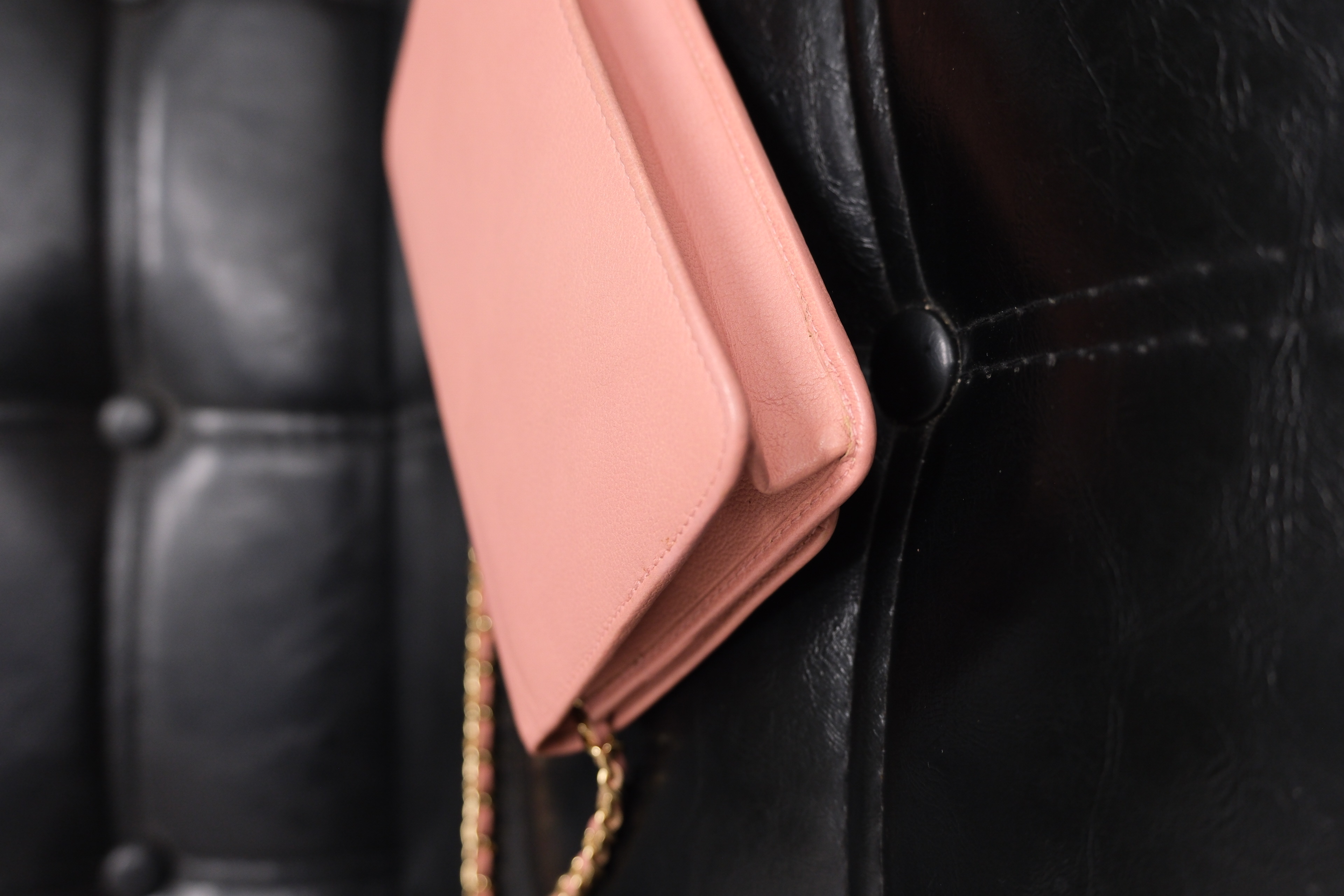 Chanel Camelia Leather Chain Wallet Pink Gold