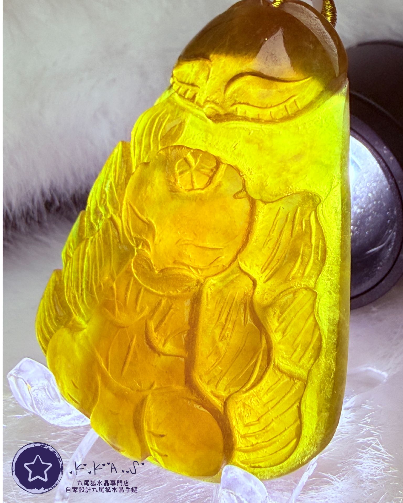 K00004 摩根石九尾雙狐 - 吊墜/手牌兩用款(上下孔)