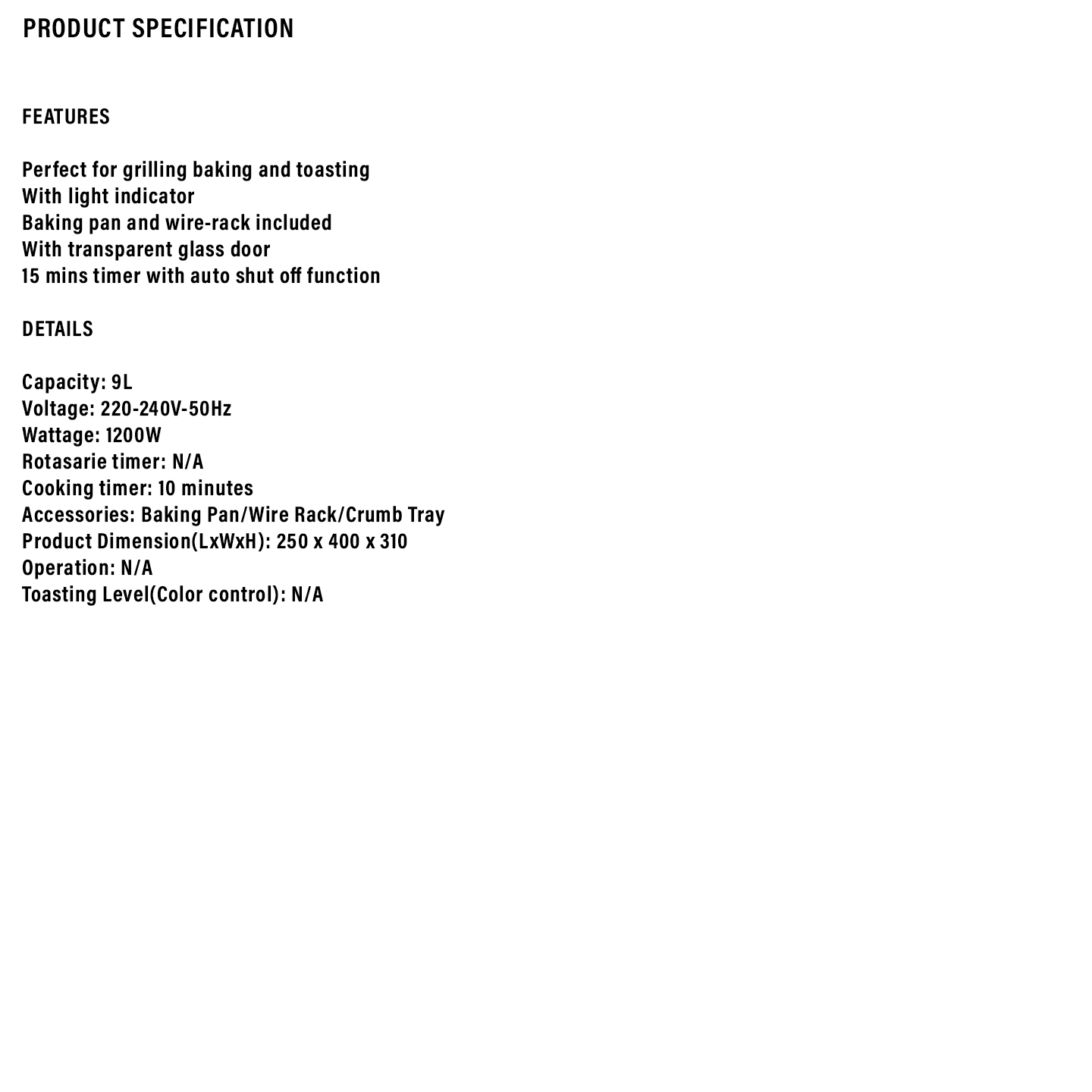 Sharp 9L Oven Toaster (EO9MTBK)