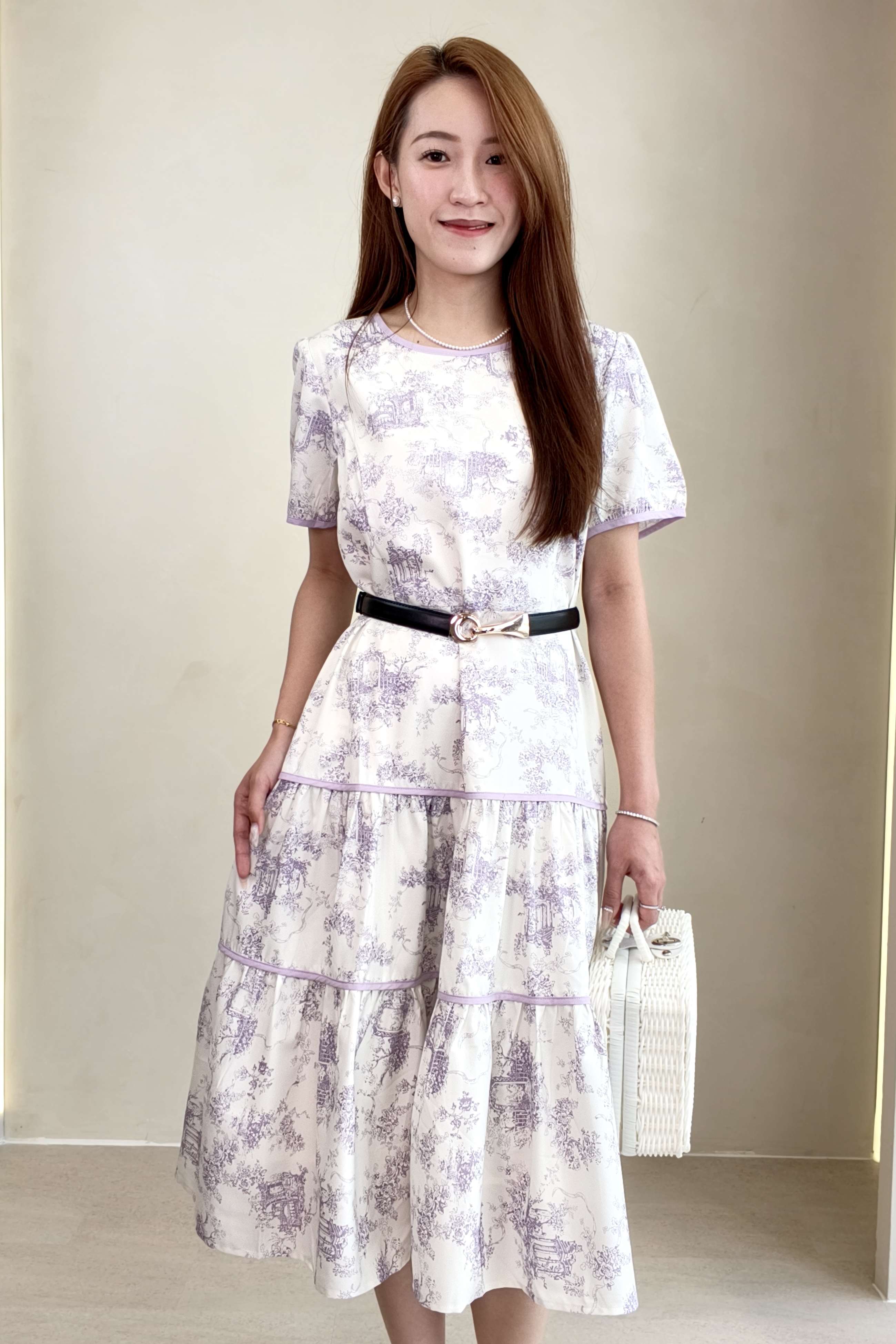 31200 Lavender Toile Tiered Midi Dress